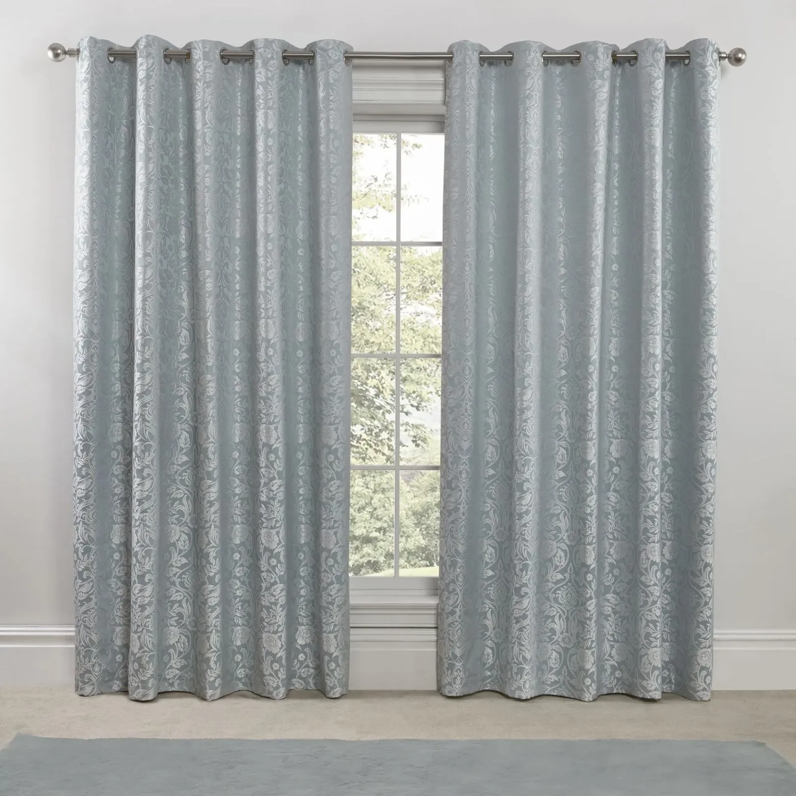 Lined Eyelet Curtains with Jacquard - Blue
