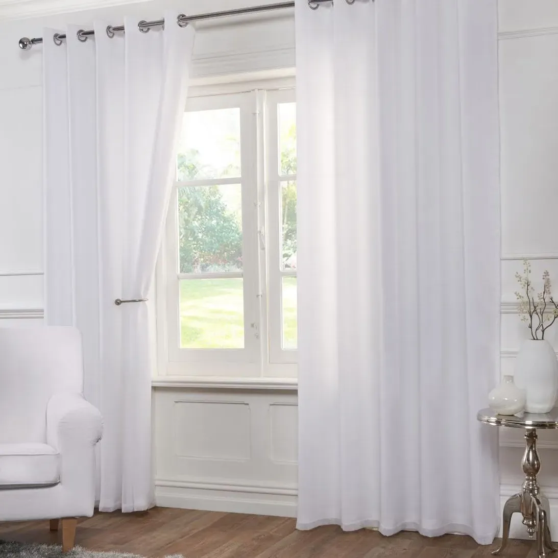 Lined Eyelet Voile Curtains (Pair) - White