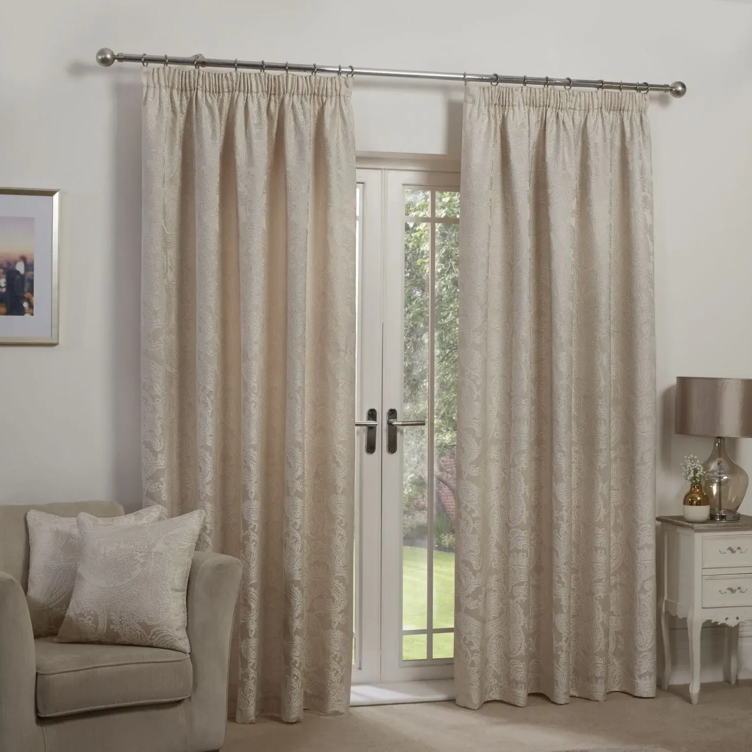 Lined Pencil Pleat Curtains - Cream, Velvet