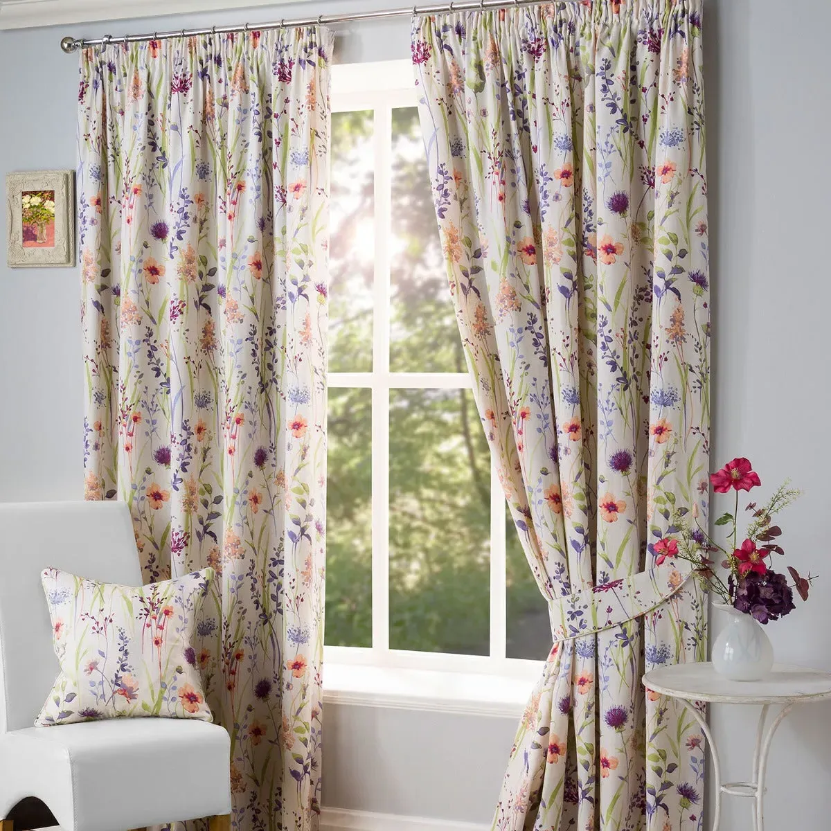 Lined Pencil Pleat Curtains Floral - Multi