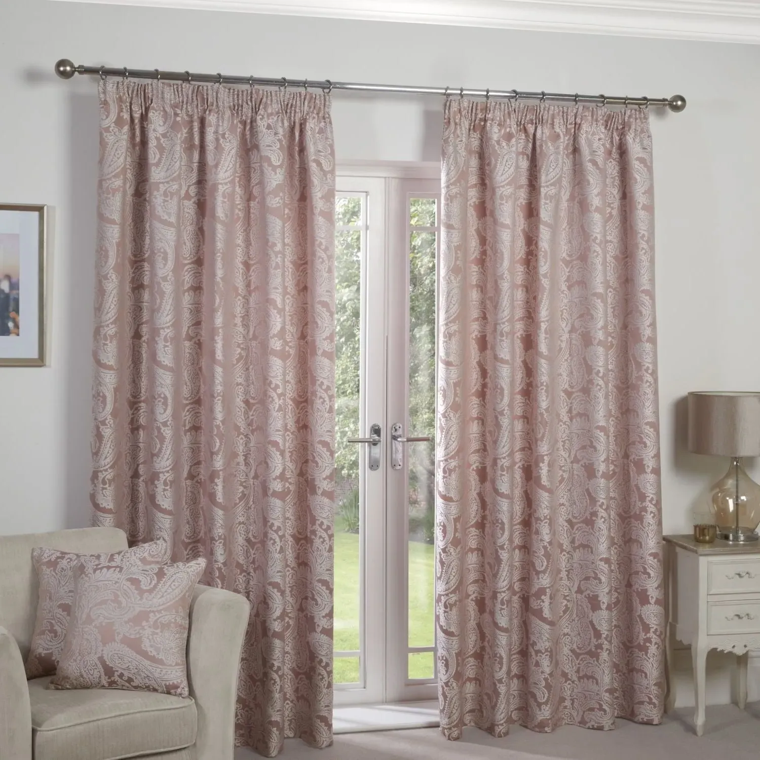 Lined Pencil Pleat Curtains - Pink, Velvet