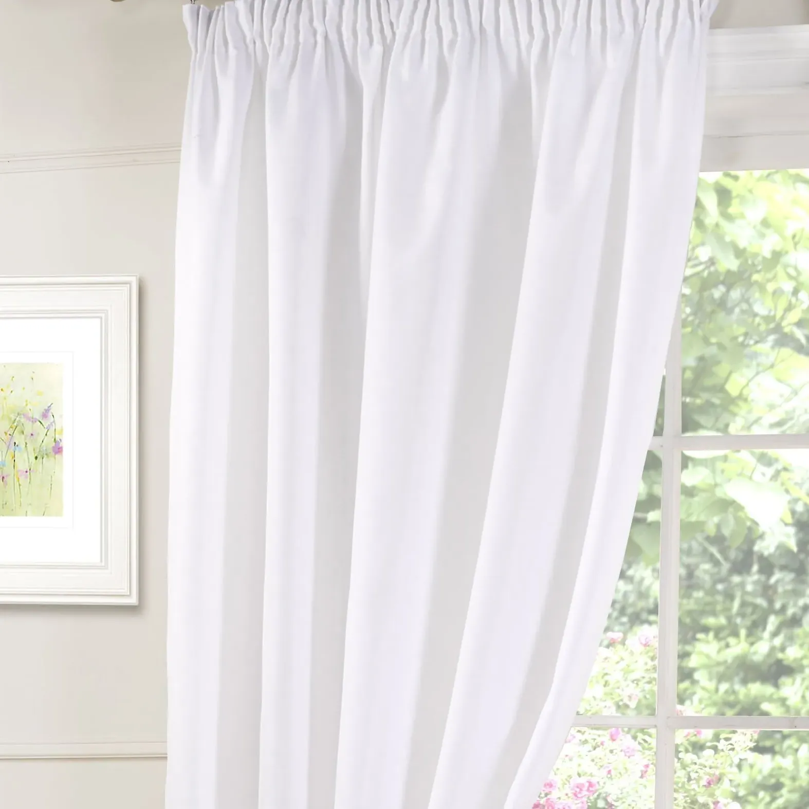 Lined Pencil Pleat Voile Curtains - White image