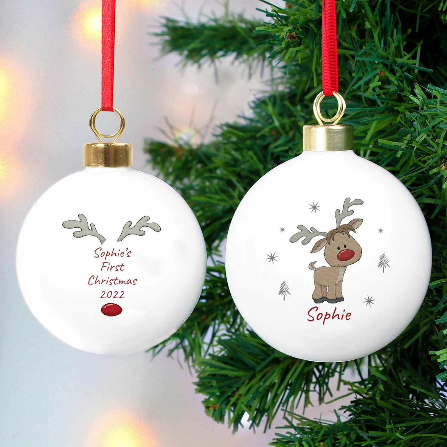 Little Reindeer Personalised Christmas Bauble - White by Julian Charles, image 2