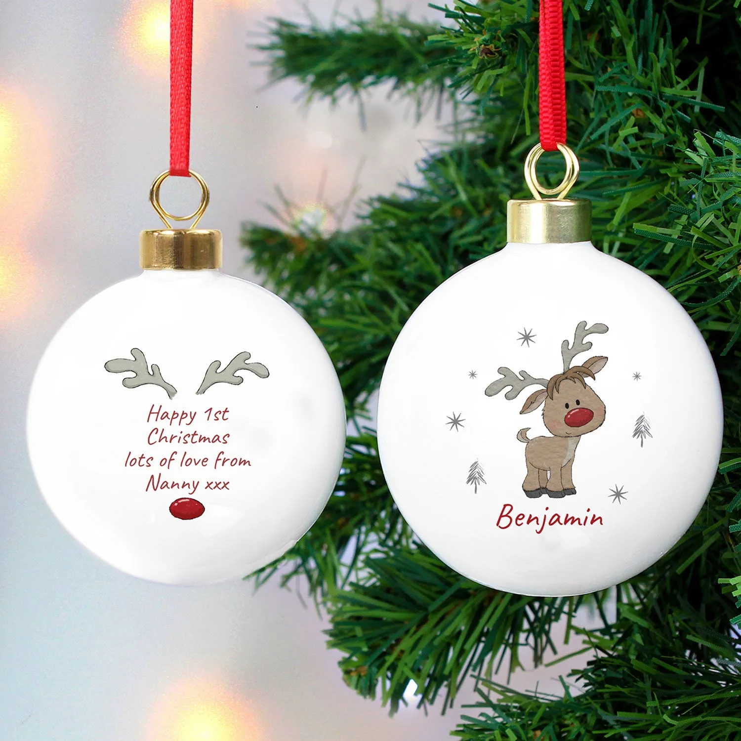 Little Reindeer Personalised Christmas Bauble - White by Julian Charles