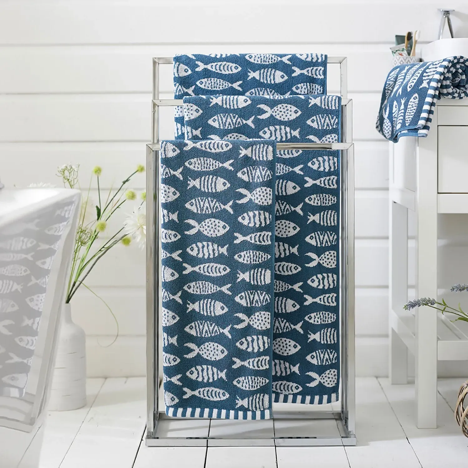 Lobster Creek Small Fish Hand Towel - Blue, Cotton product