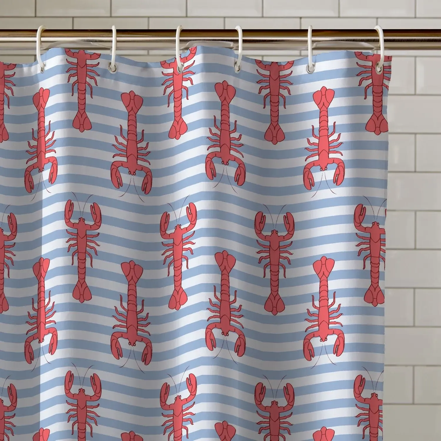 Lobster Print Shower Curtain - Red, Polyester