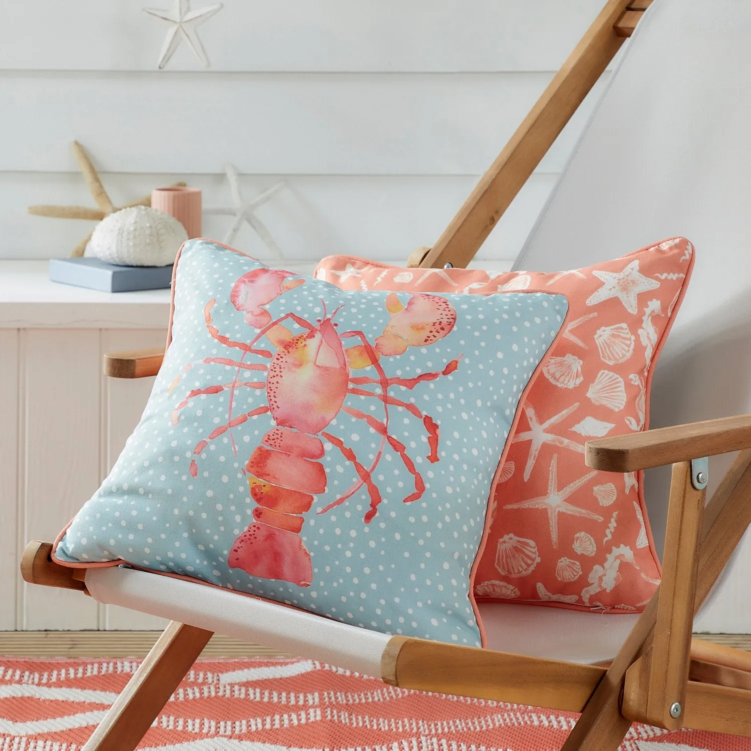 Lobster Reversible Outdoor Cushion - Orange, Cotton product