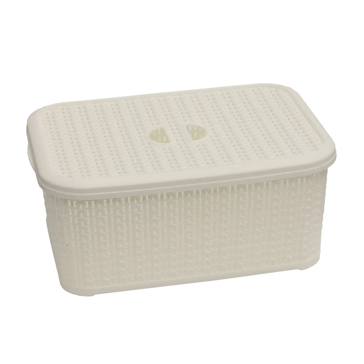Loop Rectangular Storage Basket with Lid - Ivory, Knitted product