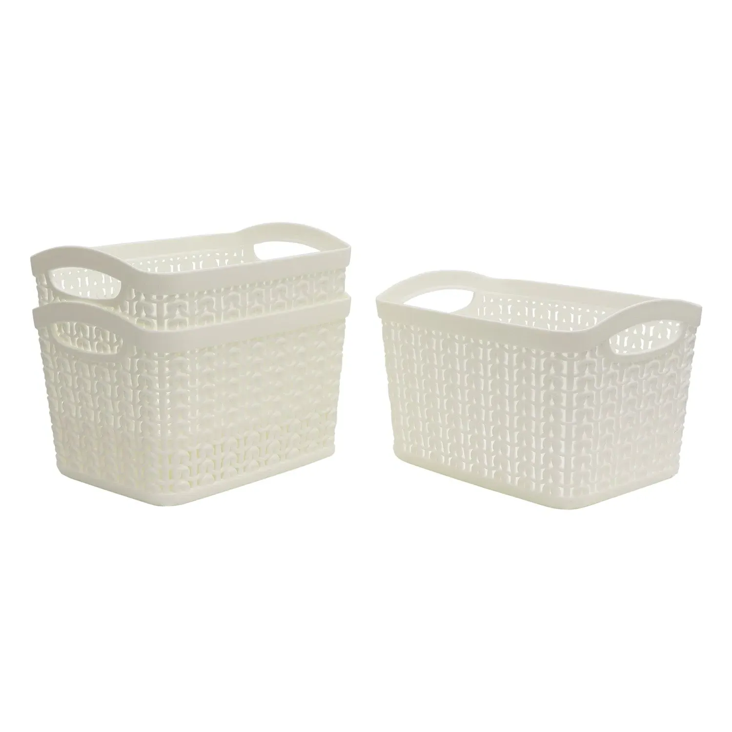 Loop Set of 3 Rectangular Storage Baskets - Ivory, Plastic product