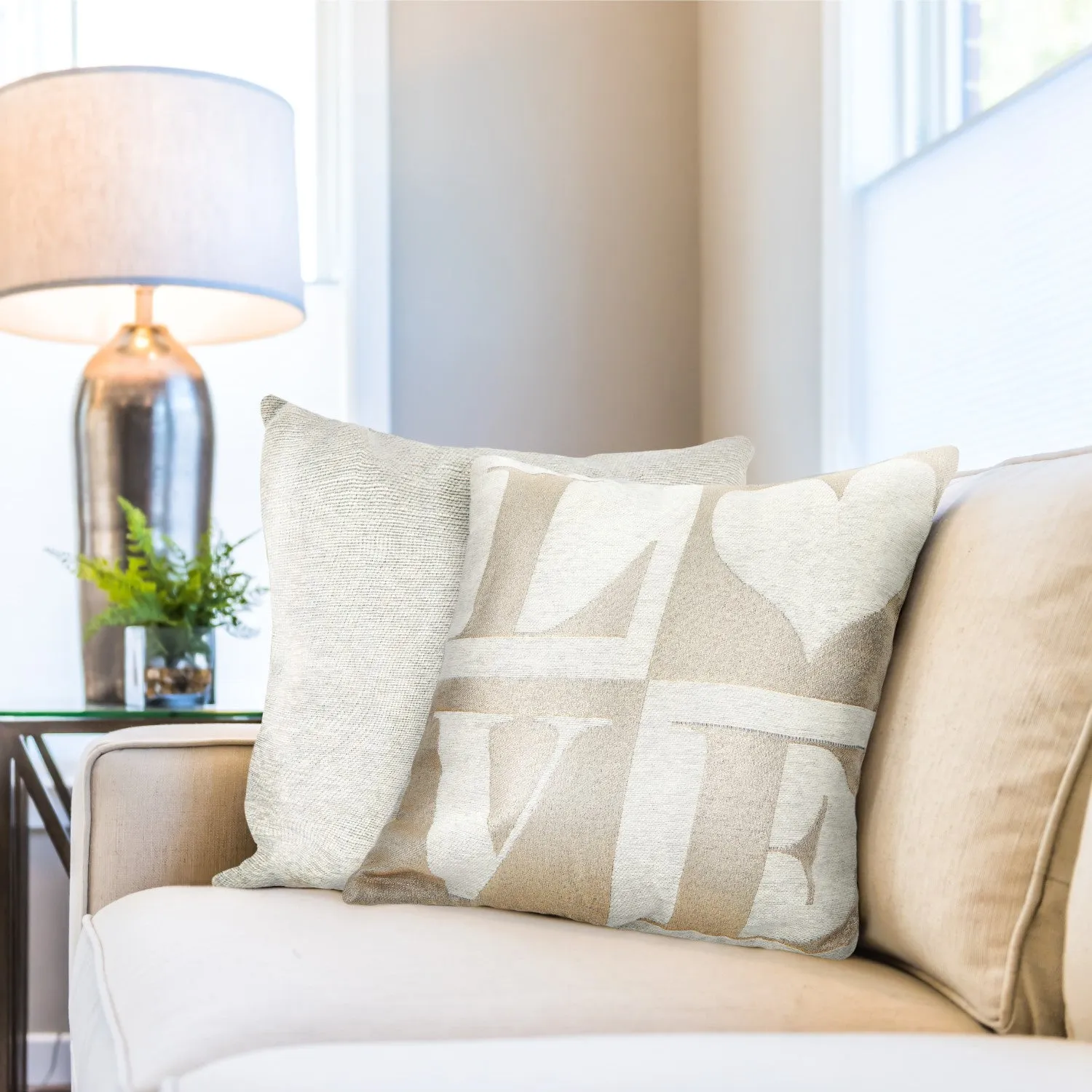 Love Cushion Covers Pair - Cream, Chenille