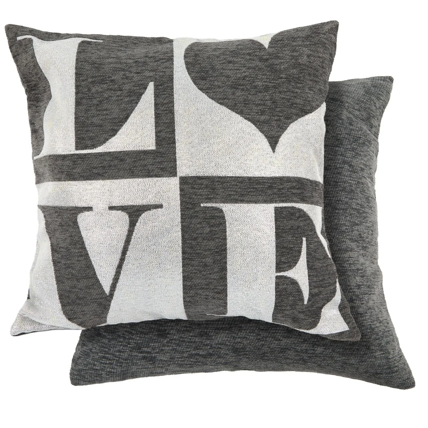 Love Cushion Covers Pair - Grey, Chenille
