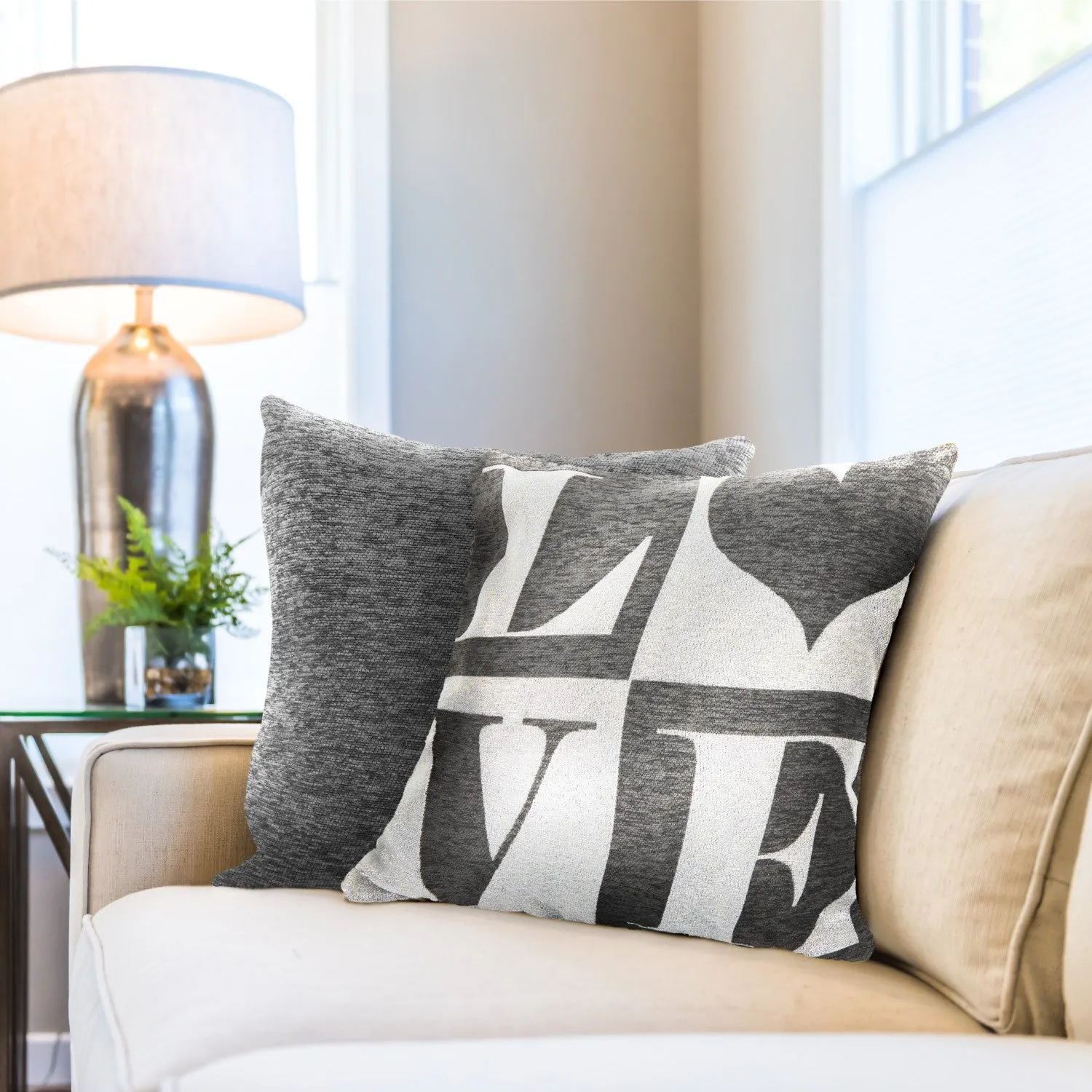 Love Cushion Covers Pair - Grey, Chenille