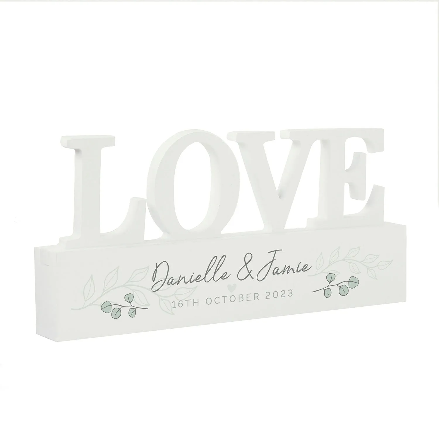 Love Ornament with Botanical Design - White, Wood