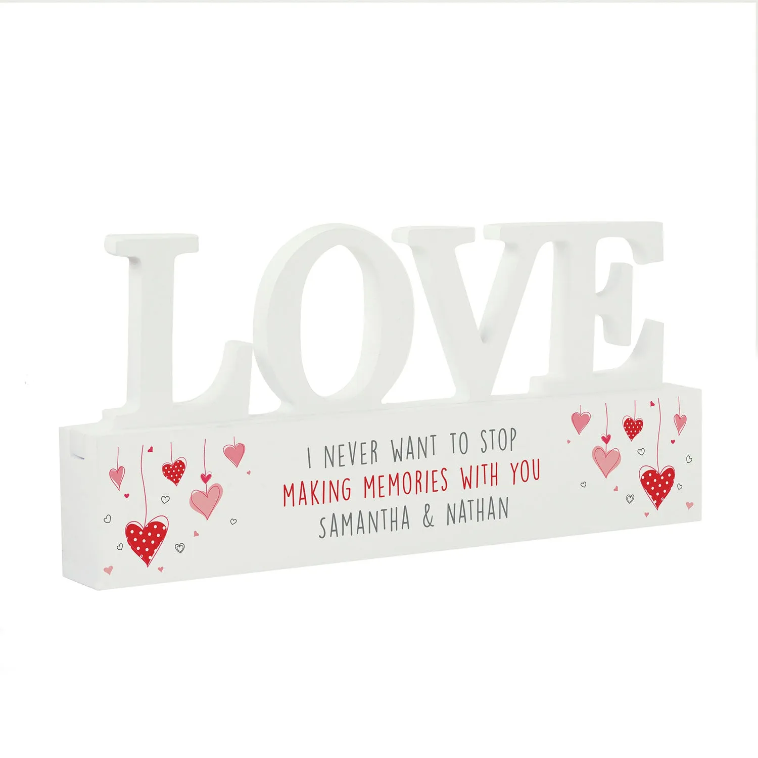 Love Ornament with Red Hearts - White, Wood