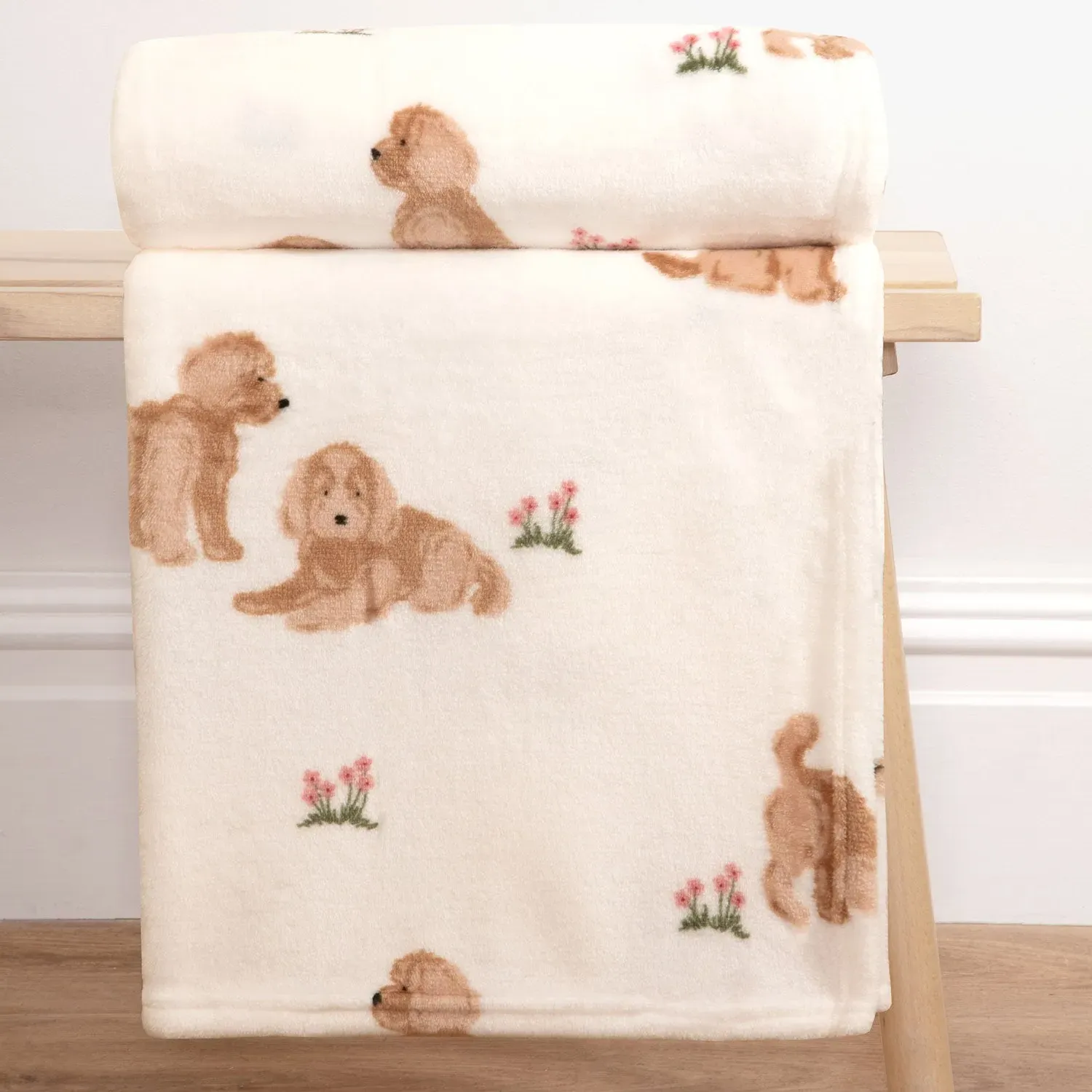 Lucy Cockapoo Printed Fleece Throw - Natural product
