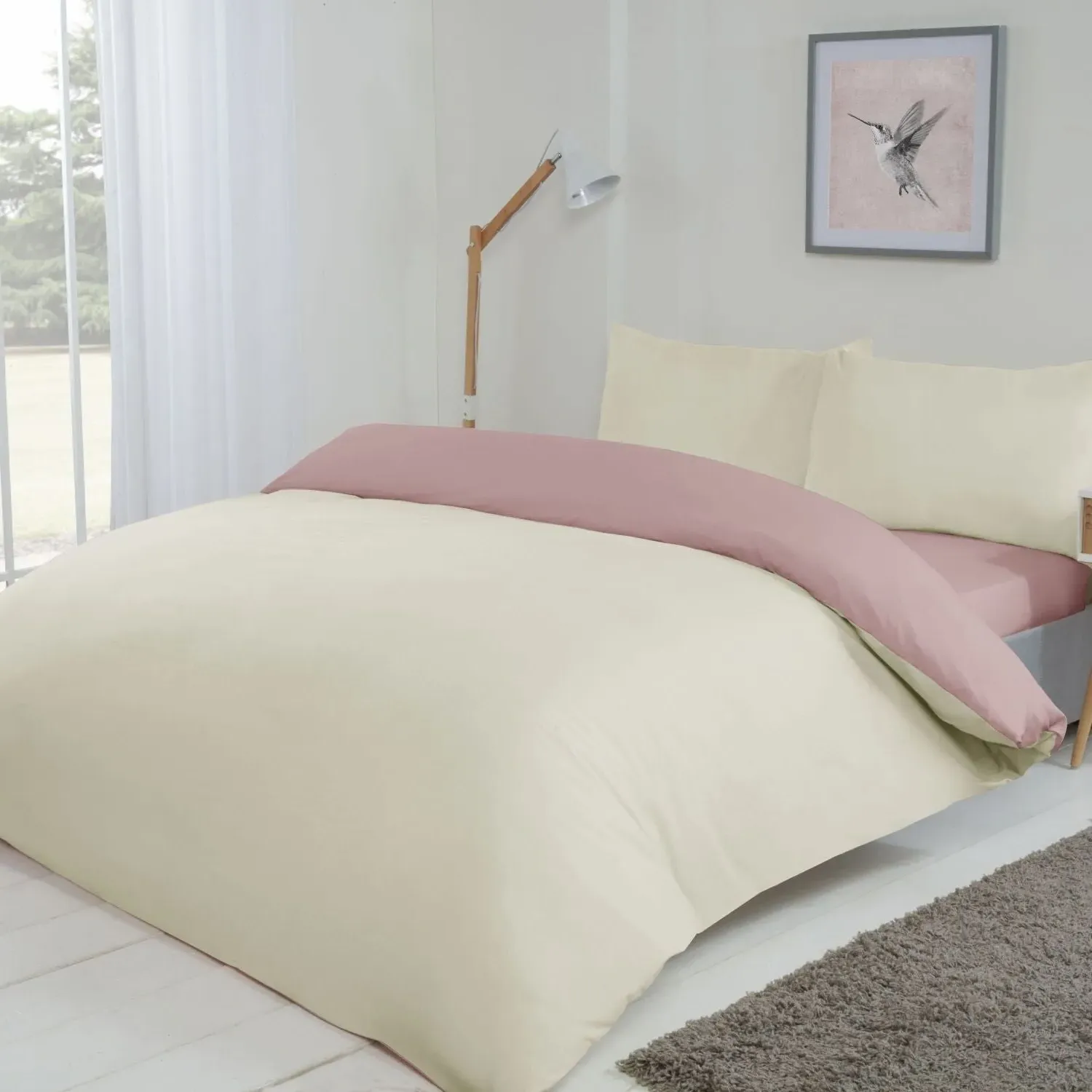 Single Reversible Duvet Set - Pink, Cream alternate view