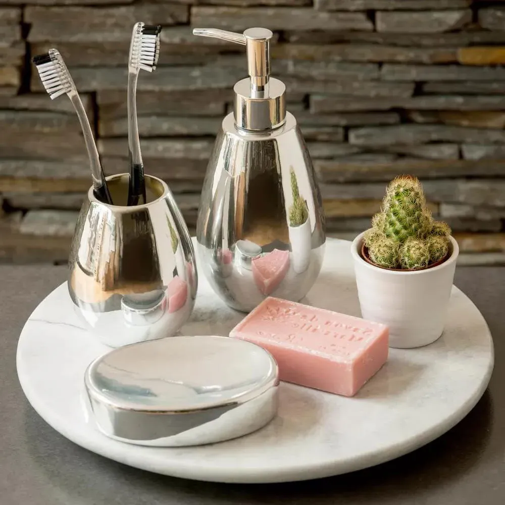 3-Piece Bathroom Set with Dispenser - Silver, Ceramic alternate view