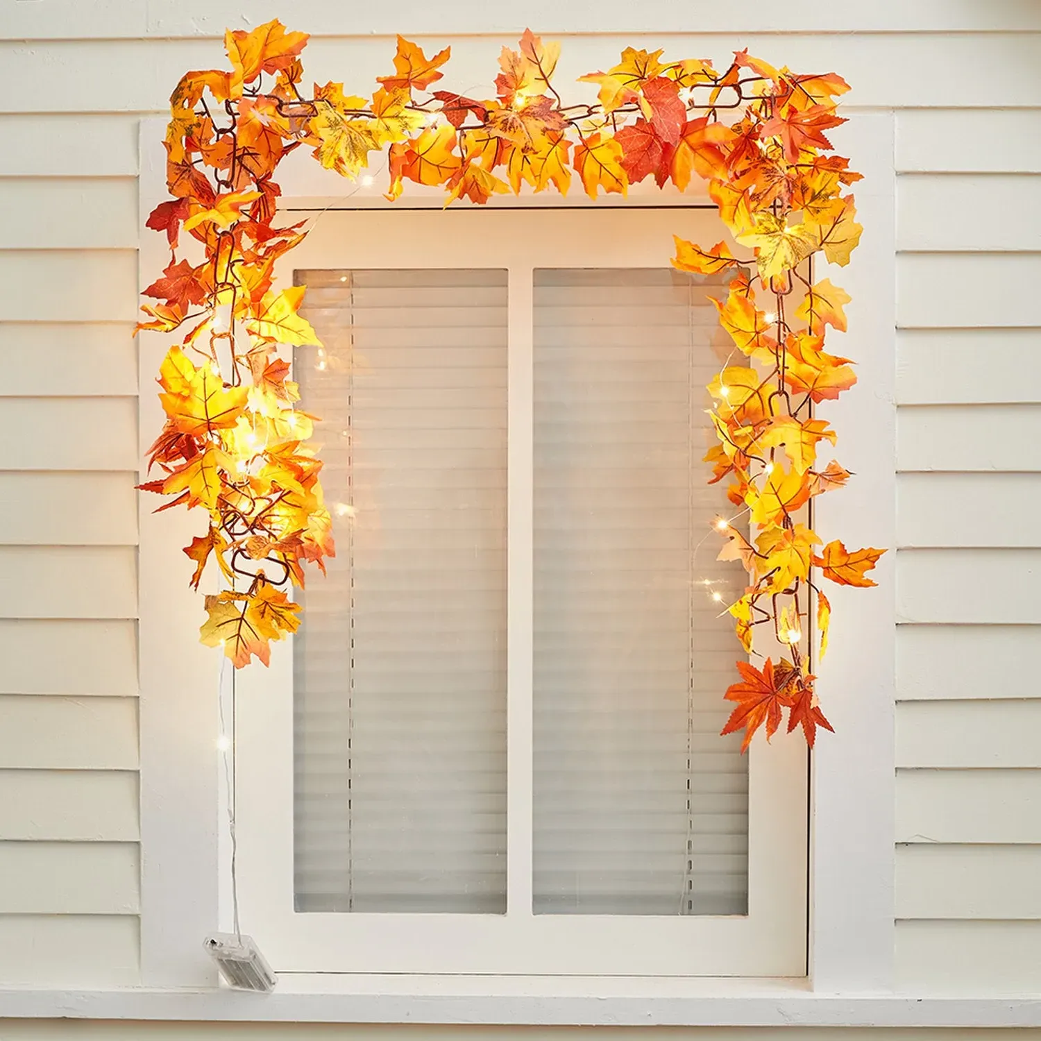 Maple Leaves Garland with LED Lights - Orange by Julian Charles