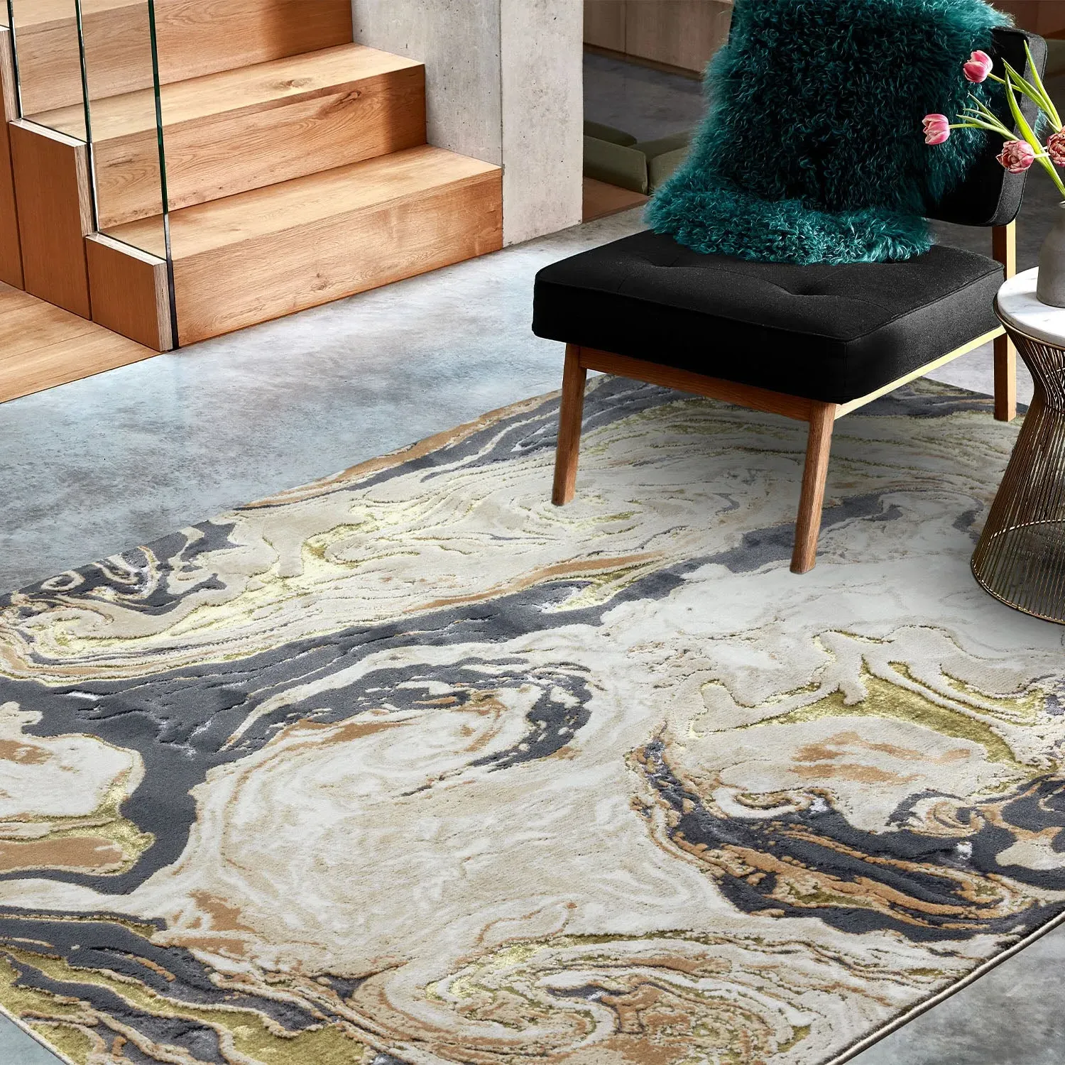 Marble Rug with Metallic Accents - Gold image