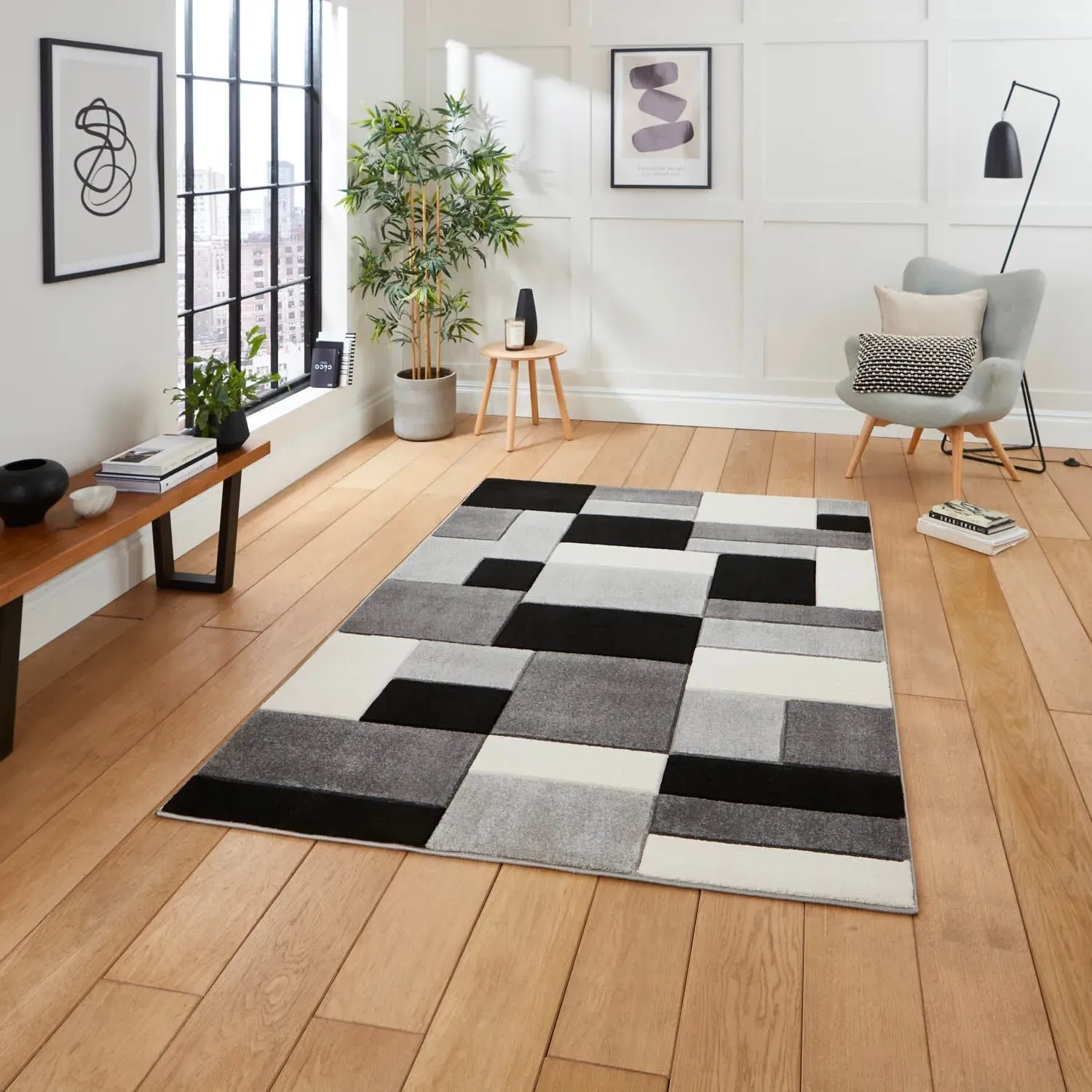 Hand-Carved Area Rug - Grey/Black by Julian Charles