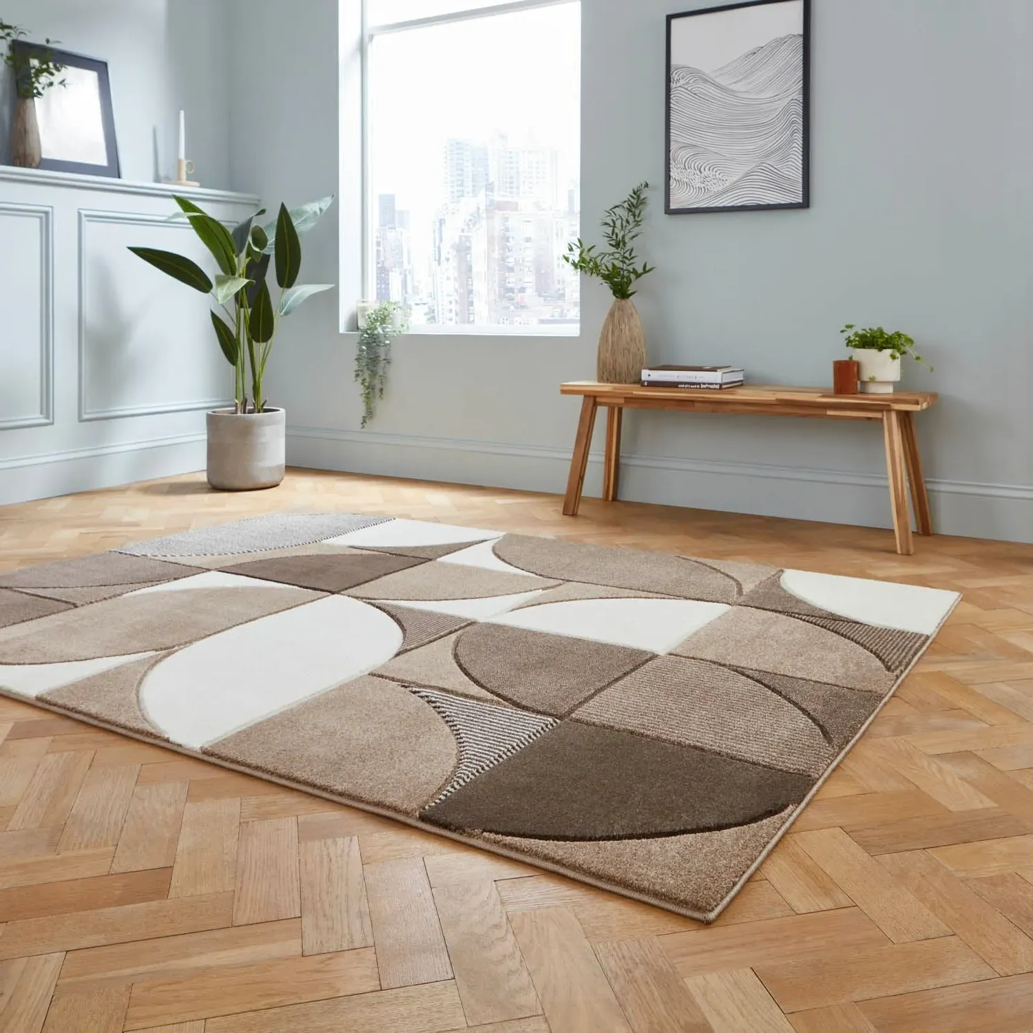 Hand-Carved Rug with Heat Set - Beige, Brown by Julian Charles, alternate view