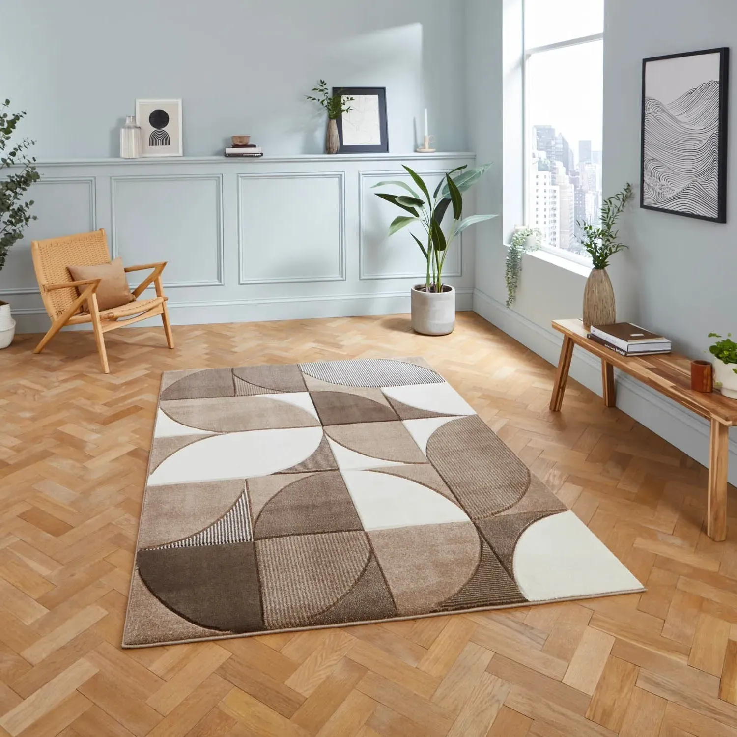 Hand-Carved Rug with Heat Set - Beige, Brown by Julian Charles