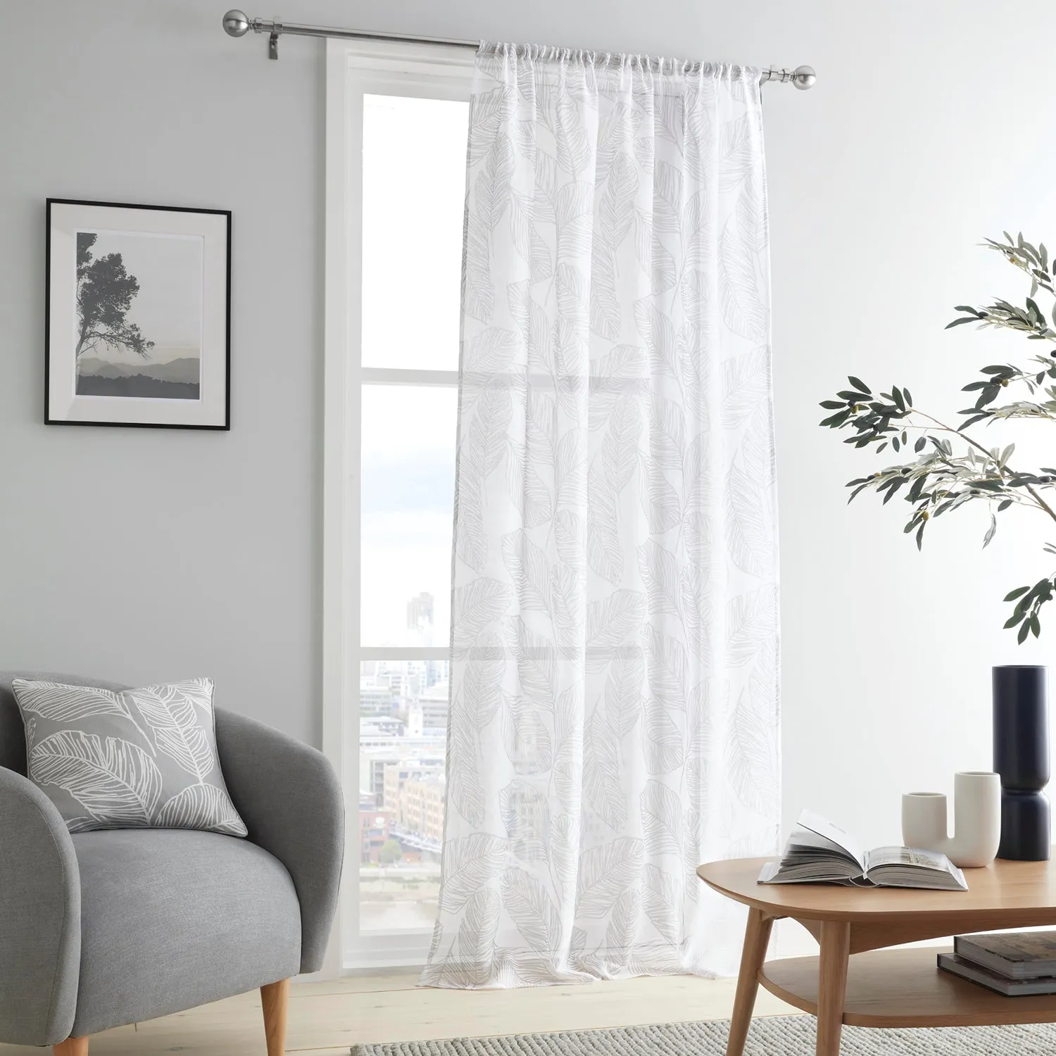 Voile Panel with Leaf Design - Grey, Voile product