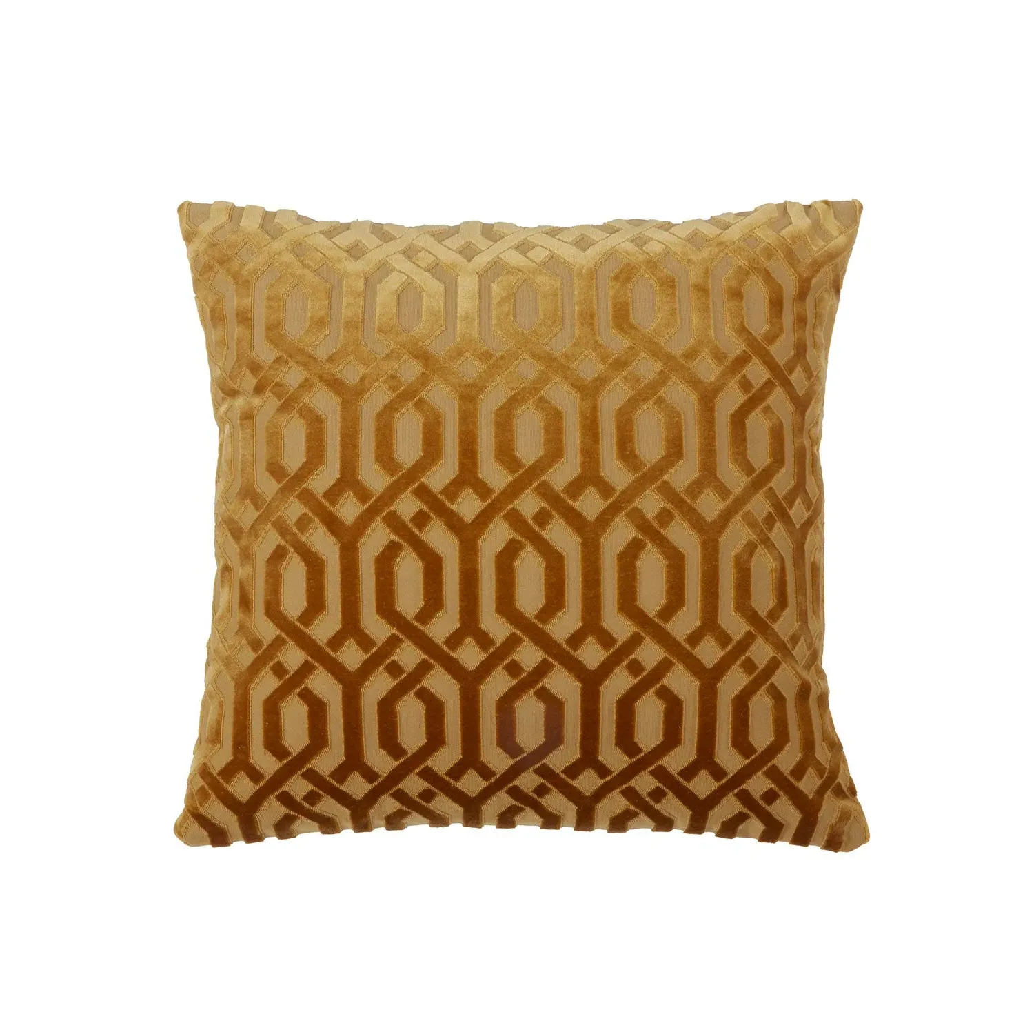 Mayfair Square Cushion Geometric Cut Velvet - Yellow Ochre product