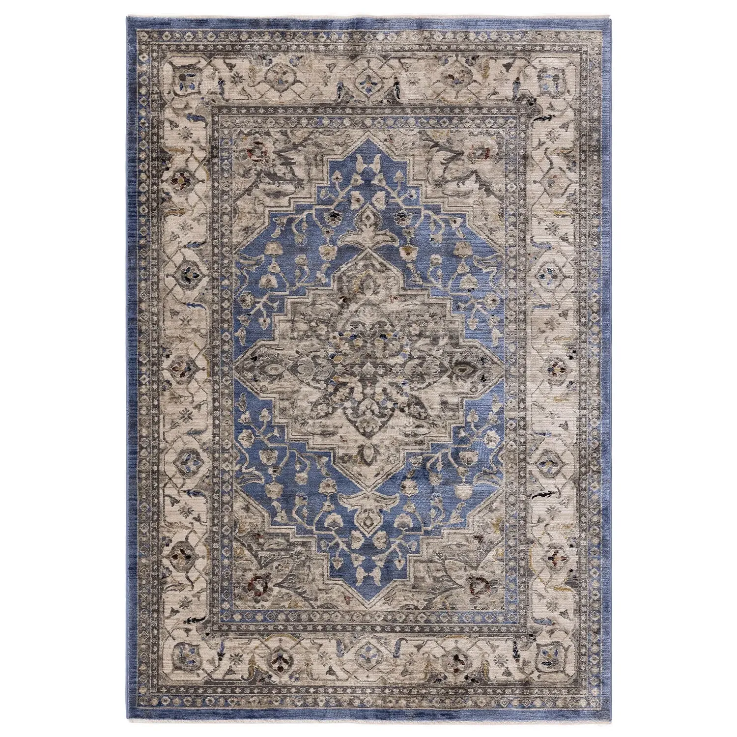 Medallion Rug with Distressed Effect - Blue