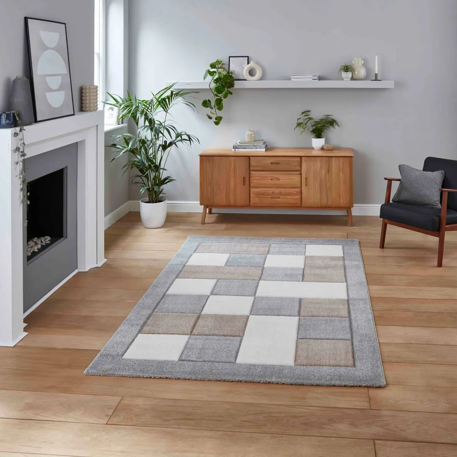 Medium Area Rug Hand-Carved - Grey, Polypropylene