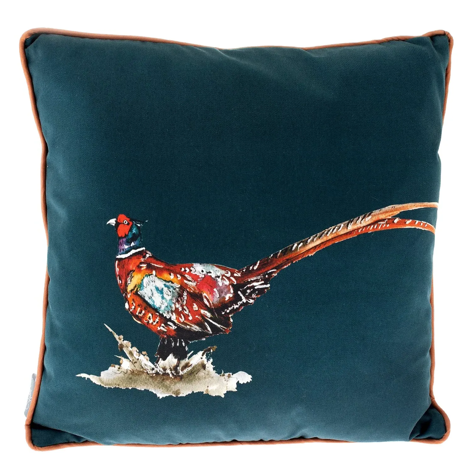 Meg Hawkins Pheasant Square Cushion - Green, Cotton product