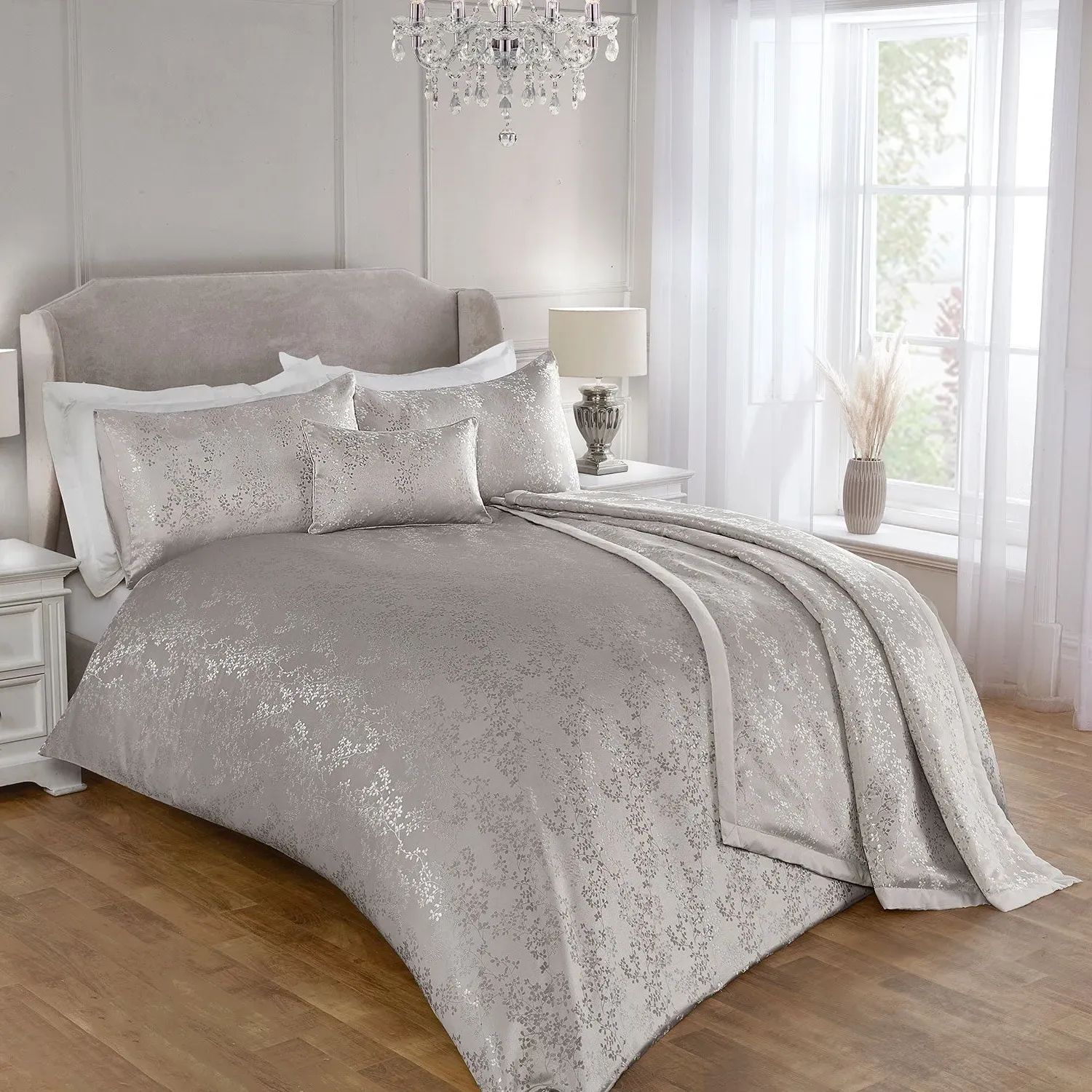 Melody King Size Duvet Set - Silver, Jacquard alternate view