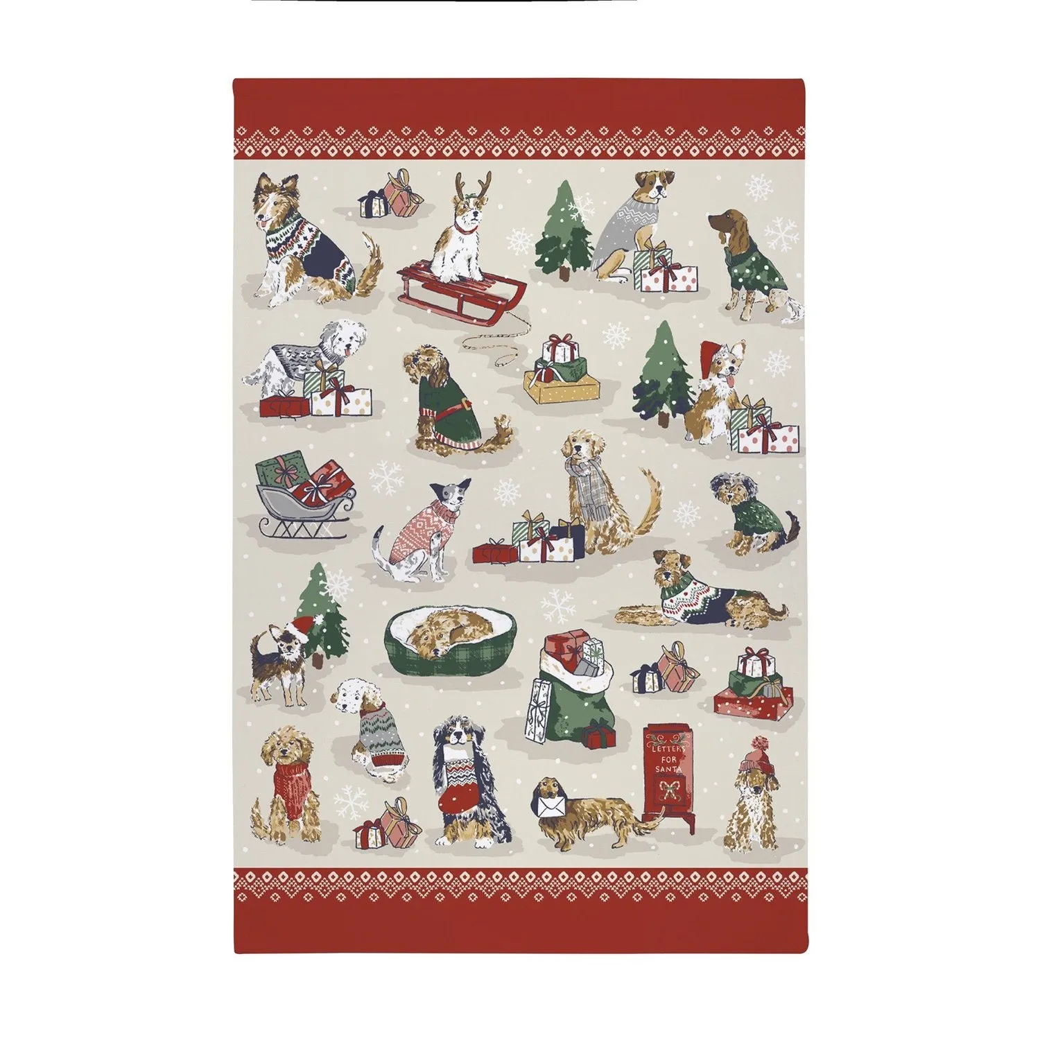 Merry Mutts Christmas Tea Towel - Red, Cotton by Julian Charles