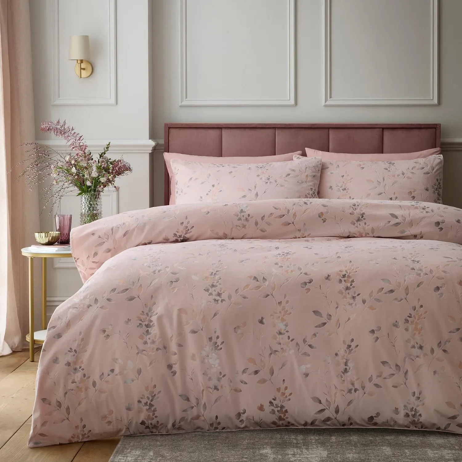 Metallic Leaf Double Duvet Set - Pink, Velvet by Julian Charles