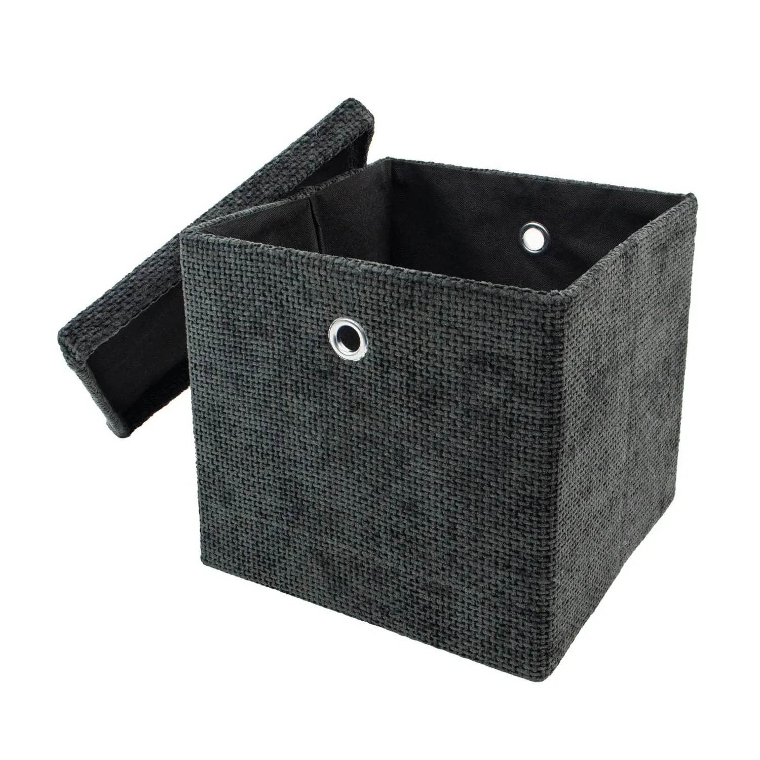 Metro Foldable Cube Organiser Box with Lid - Black, Velour product