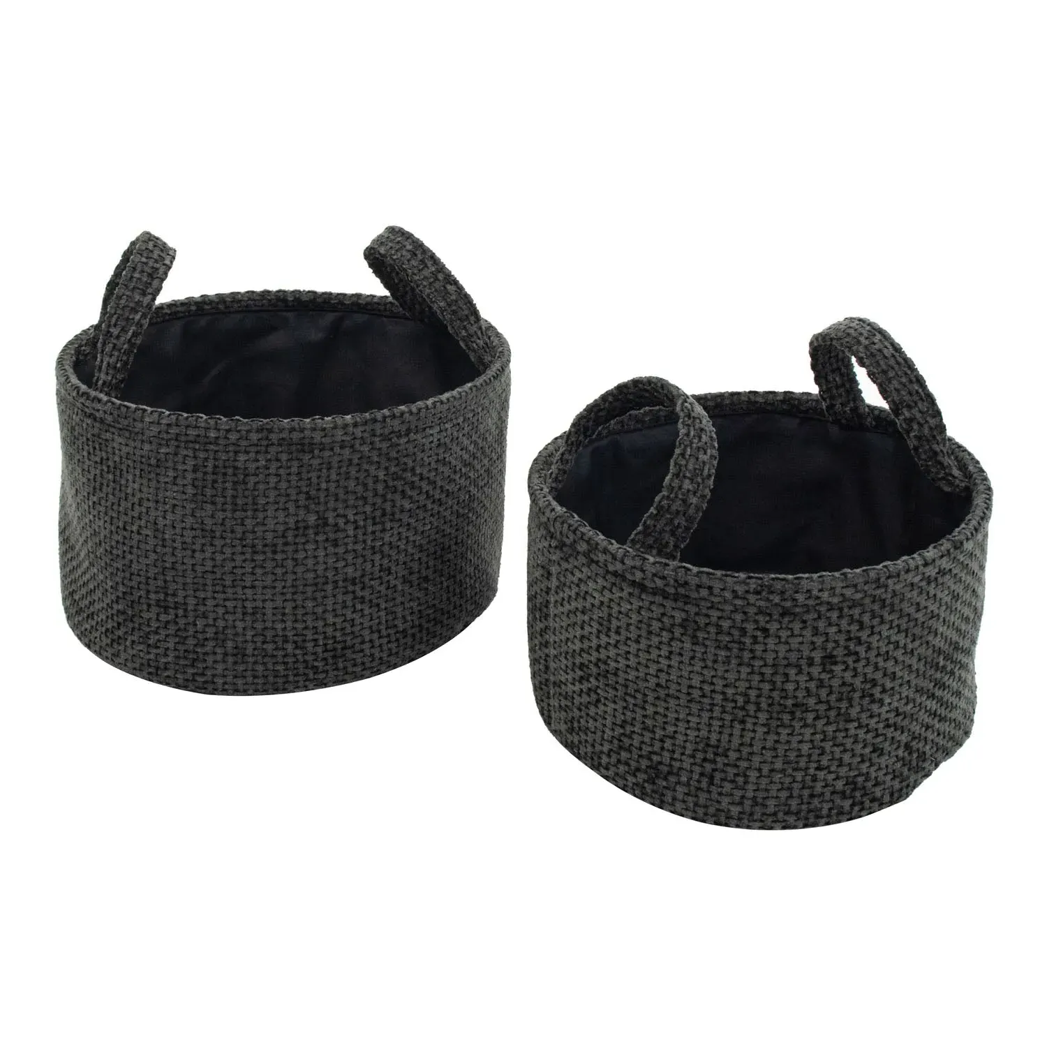 Metro Set of 2 Round Storage Baskets with Handles - Black, Velour product