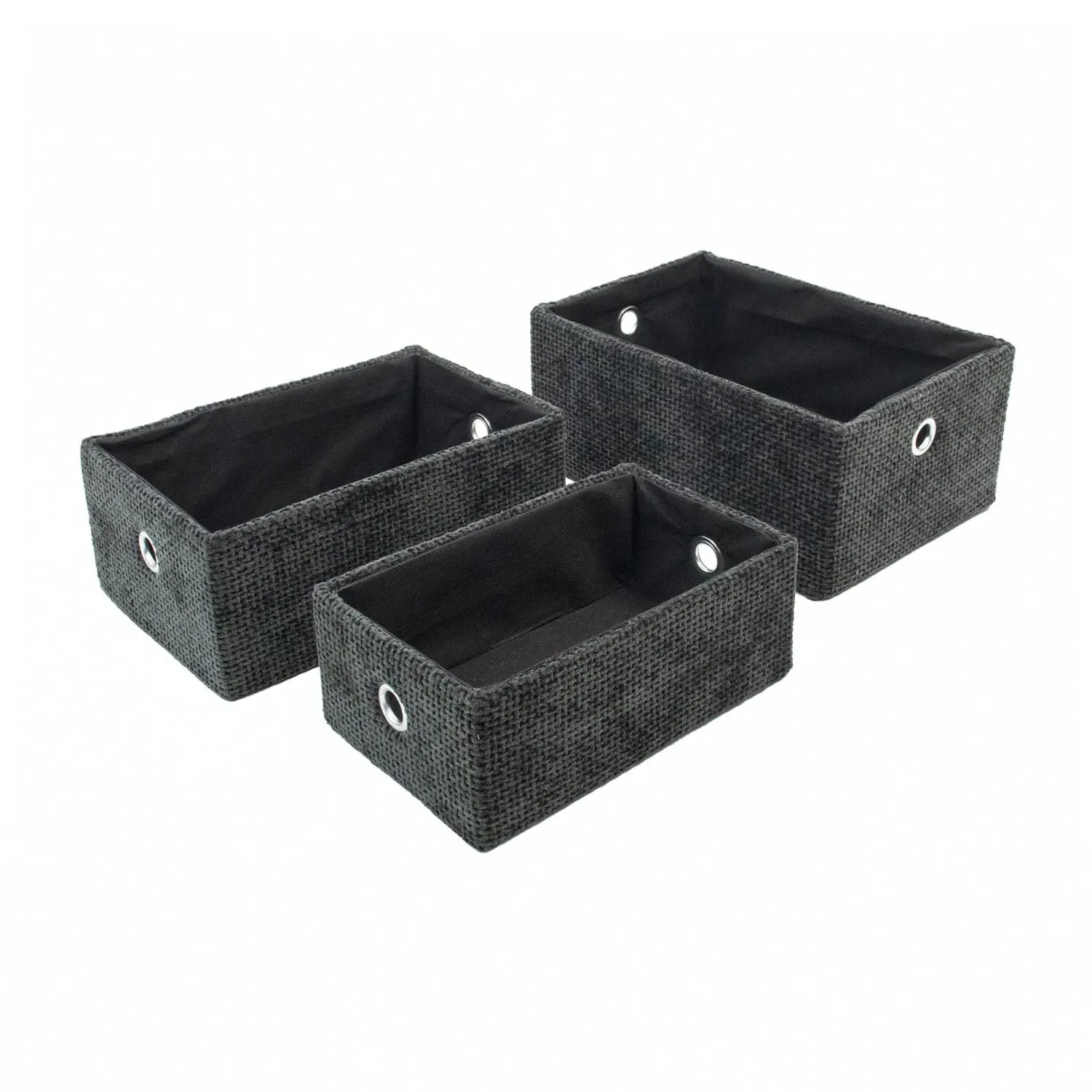 Metro Set of 3 Rectangular Storage Baskets - Black, Velour product