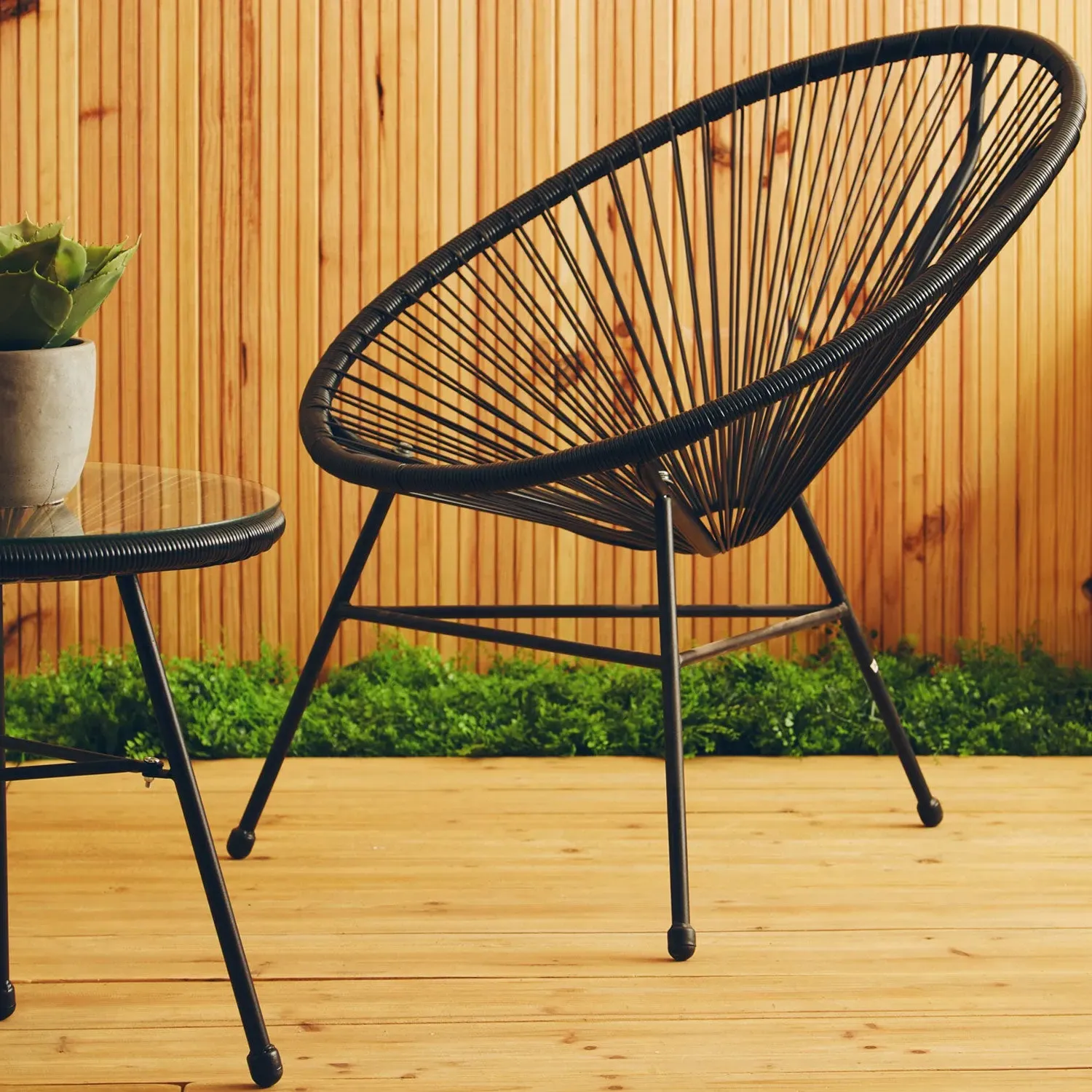 3-Piece Bistro Set with Steel Base - Black, Rattan alternate view