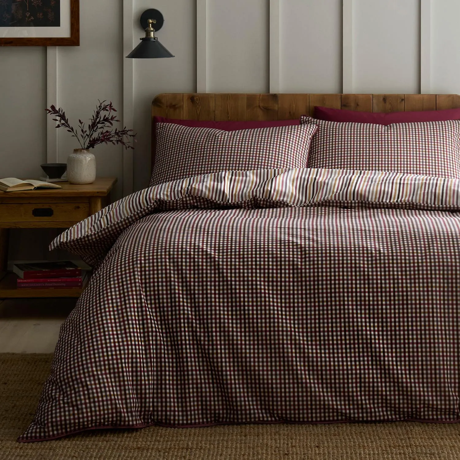 Micro Check Double Duvet Set - Red, Cotton by Julian Charles, alternate view