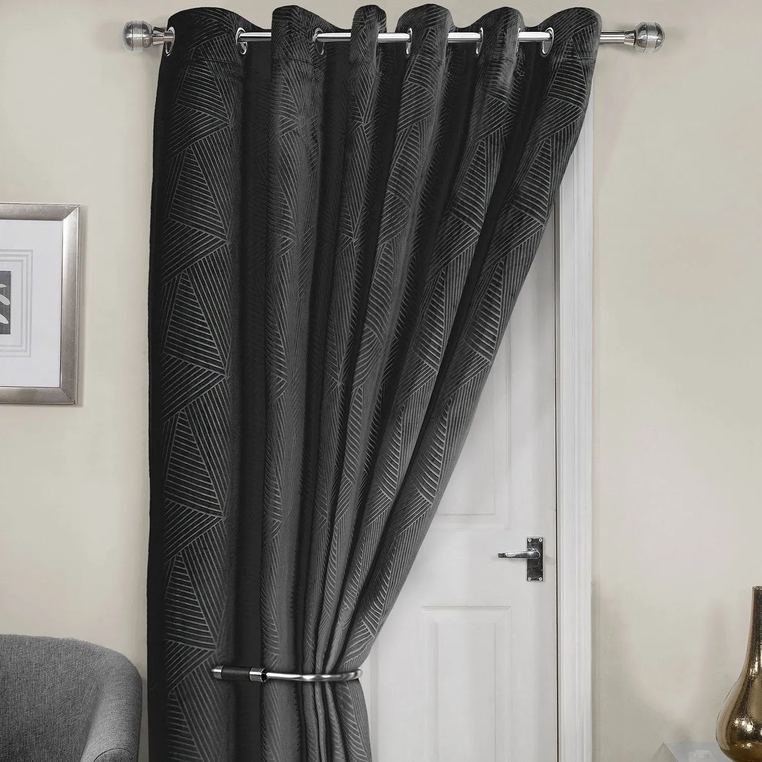 Thermal Eyelet Door Curtain - Black, Velvet product