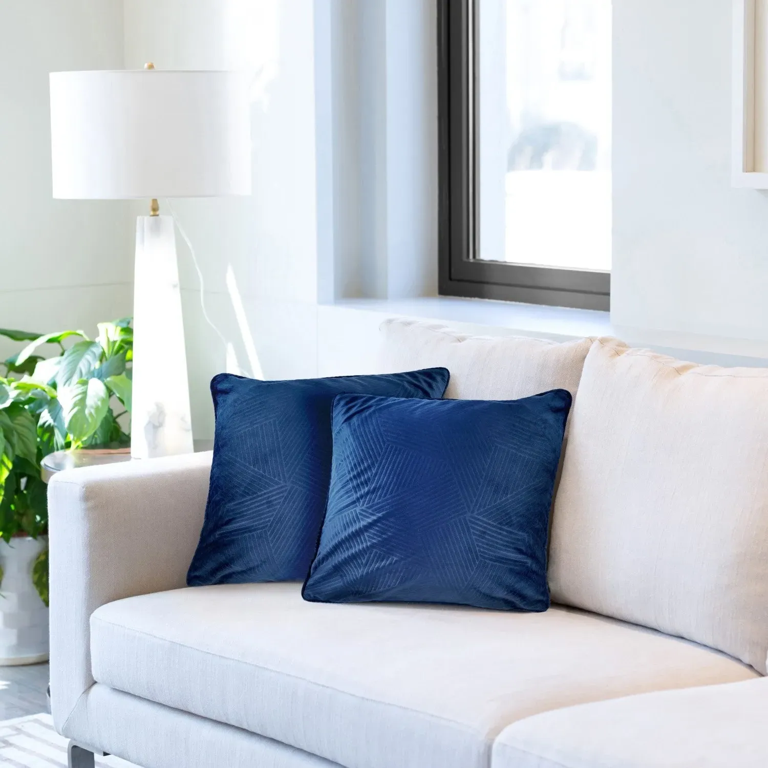 Midnight Embossed Geo Velvet Cushion Covers Pair - Blue alternate view