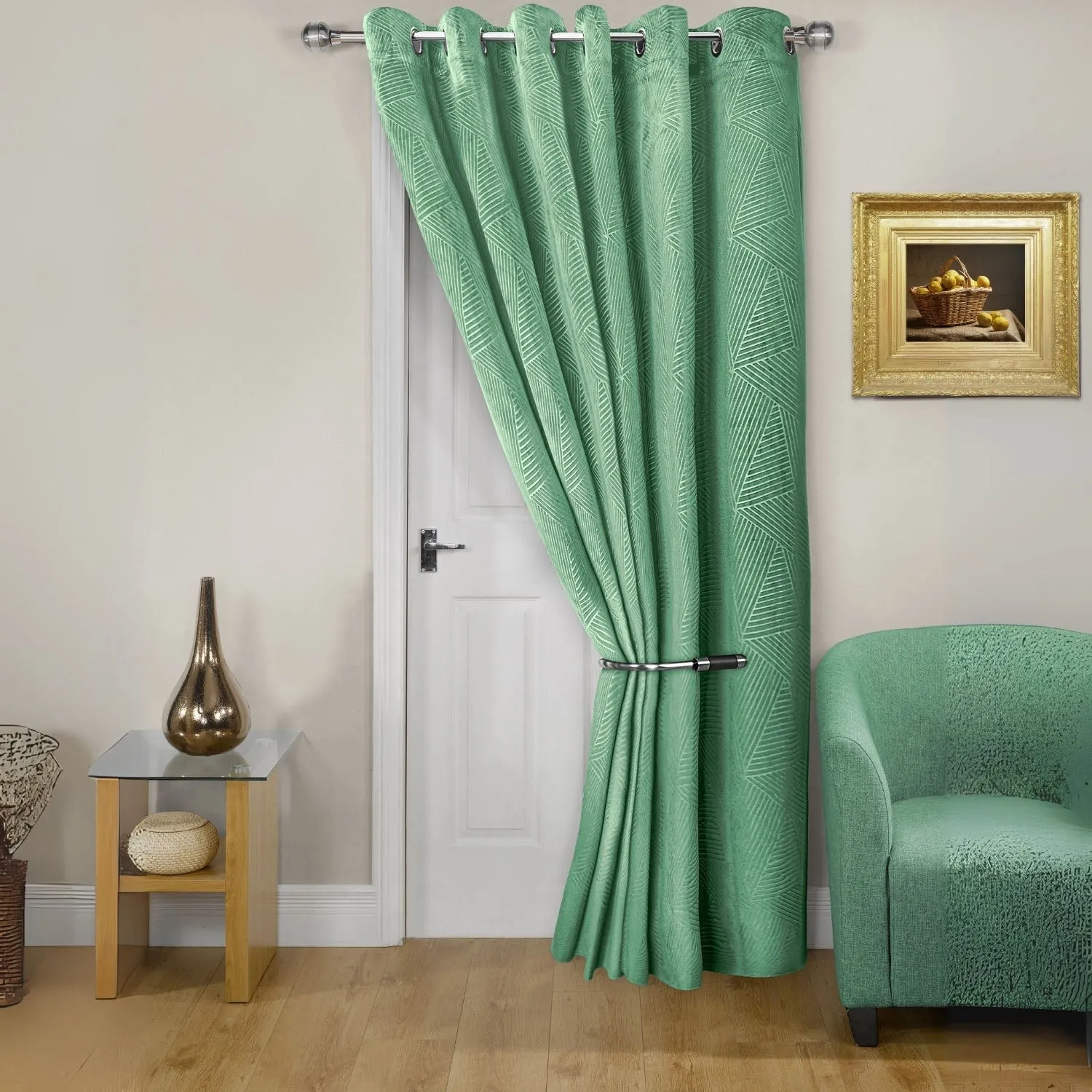 Midnight Green Velvet Eyelet Door Curtain W168 x L213cm - Green product