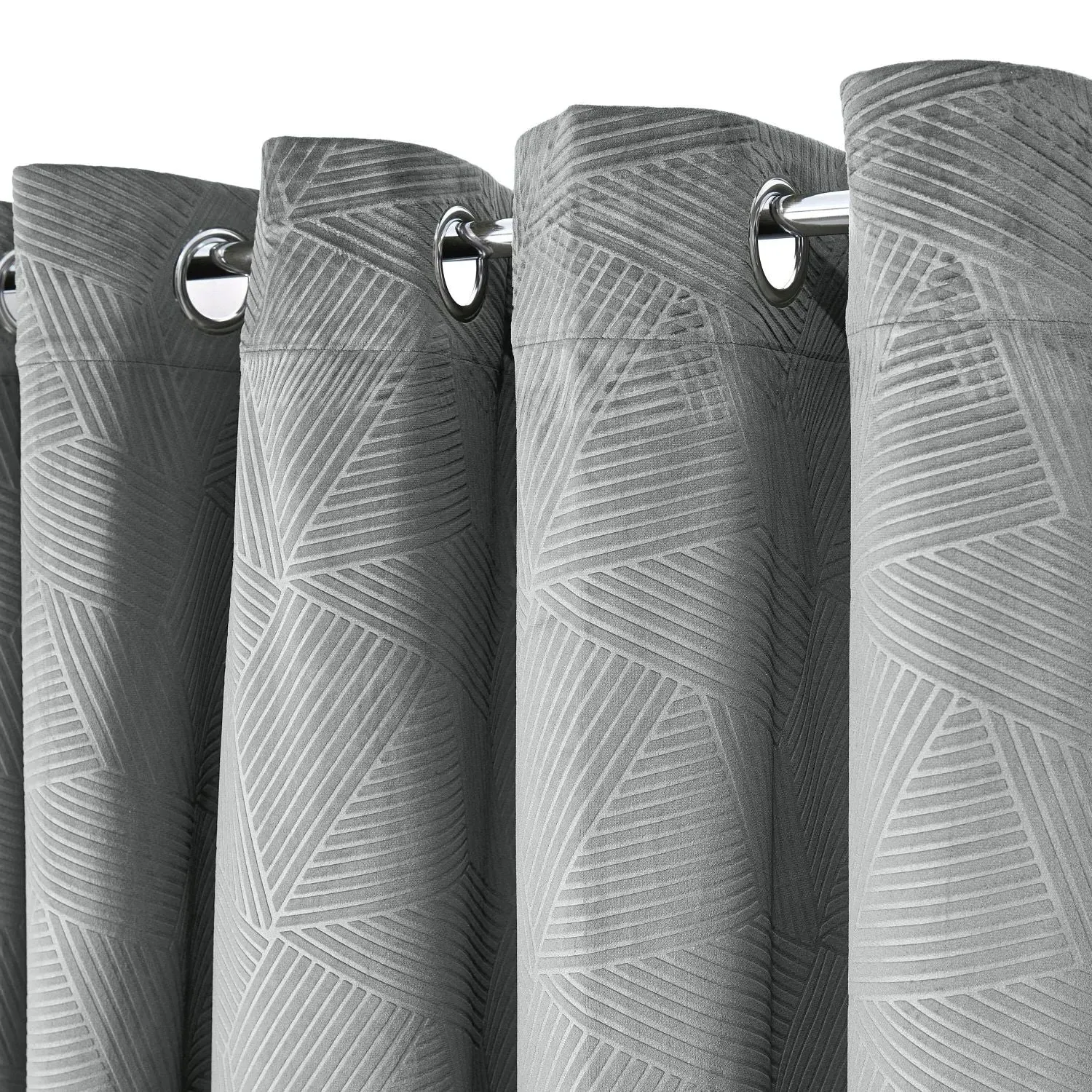 Midnight Silver Embossed Velvet Blackout Eyelet Curtains - Grey alternate view