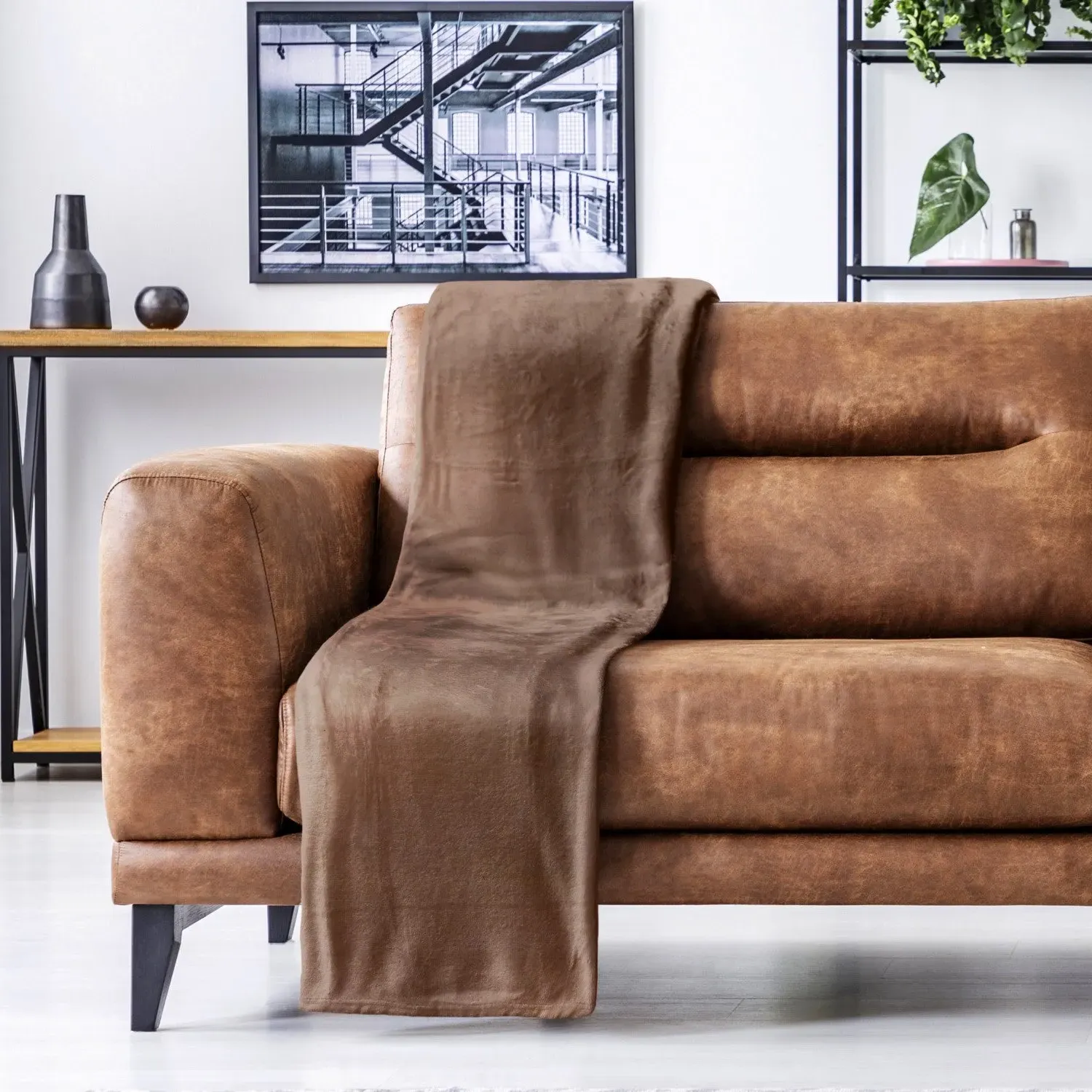 Mink Flannel Fleece Throw - Cream, Polyester