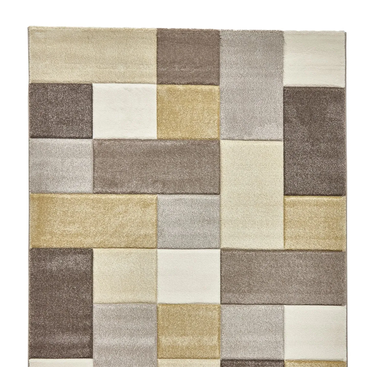 Modern Geometric Rug with Hand-Carved Design - Beige