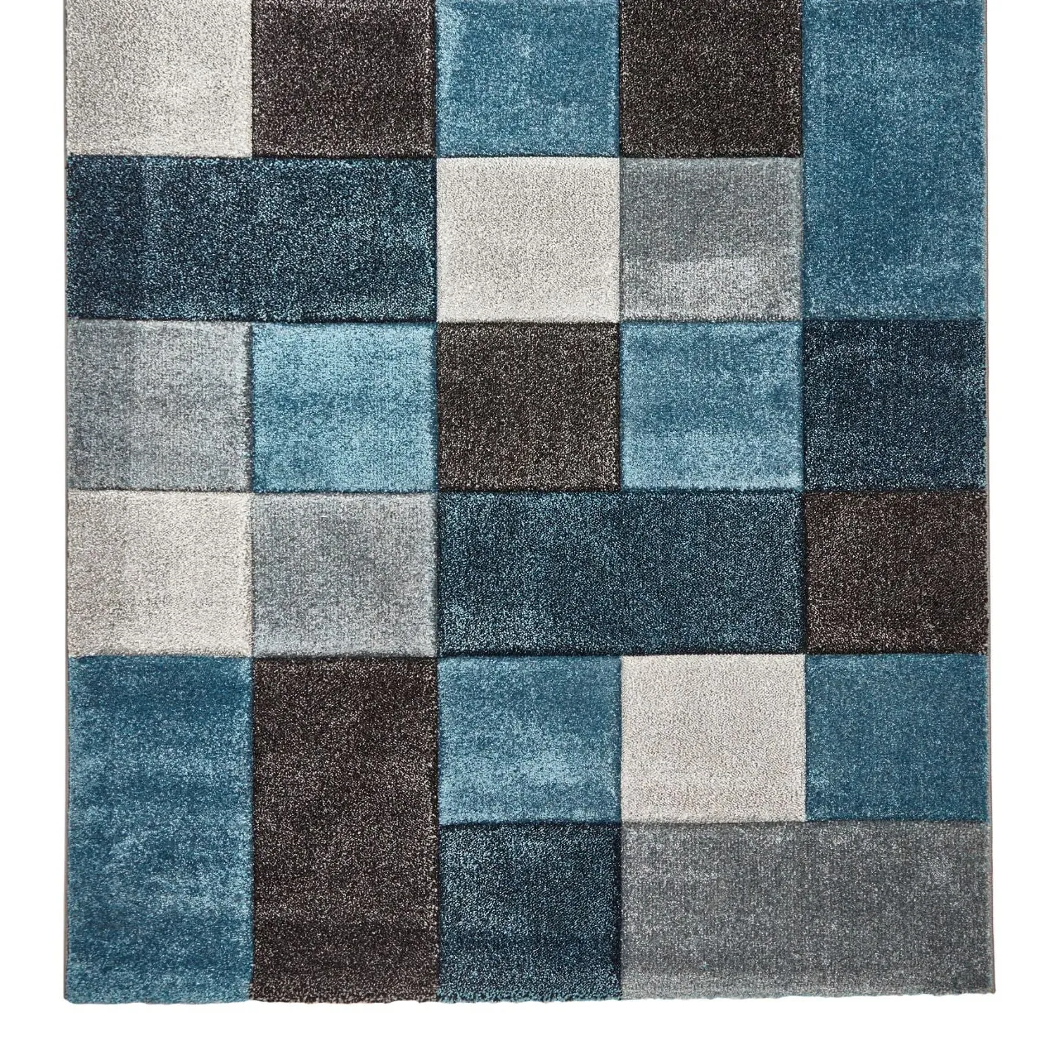 Modern Geometric Rug with Hand-Carved Design - Blue