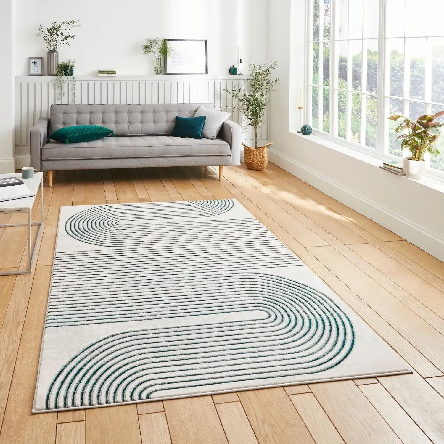 Modern Linear Rug - Green, Polypropylene