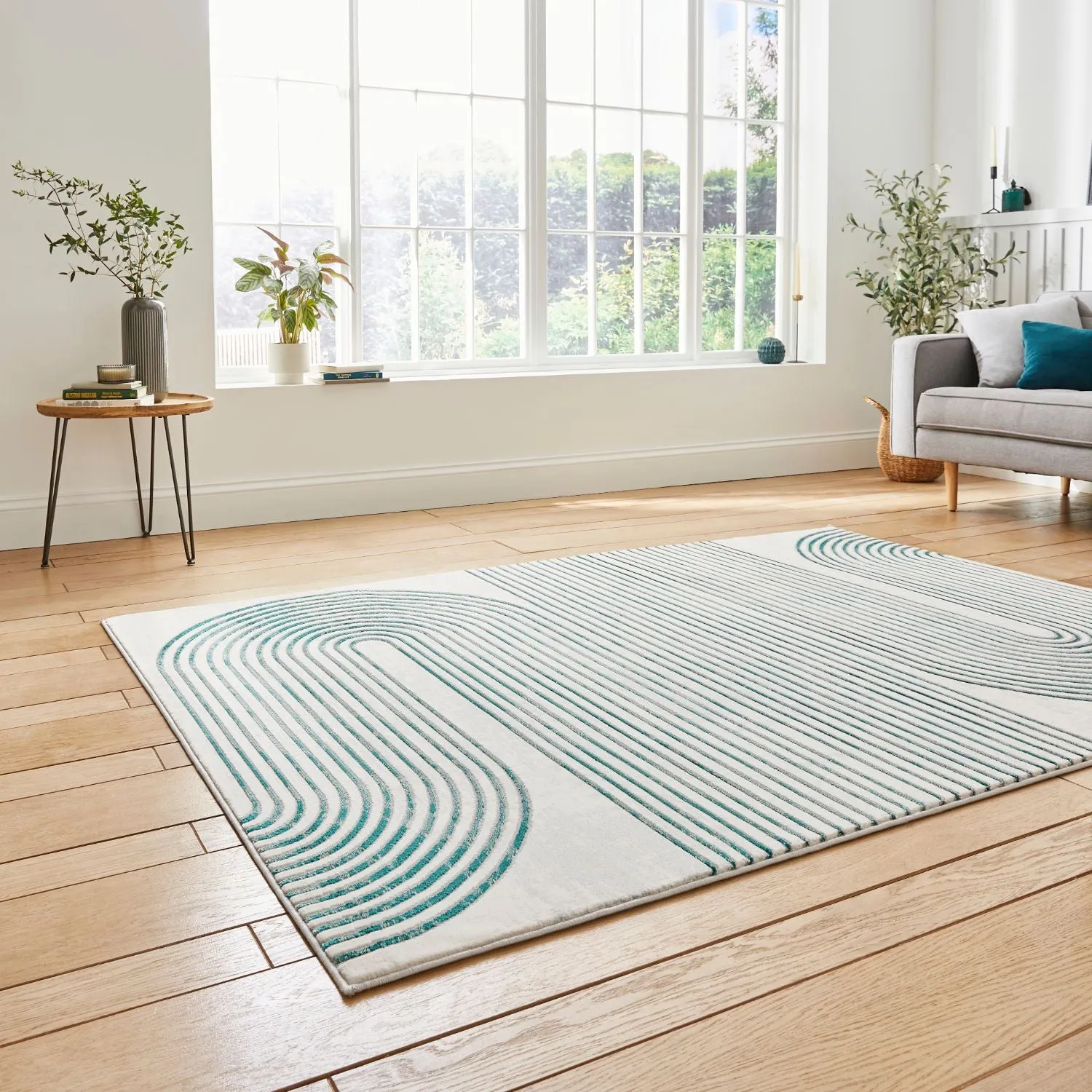 Modern Linear Rug - Green, Polypropylene