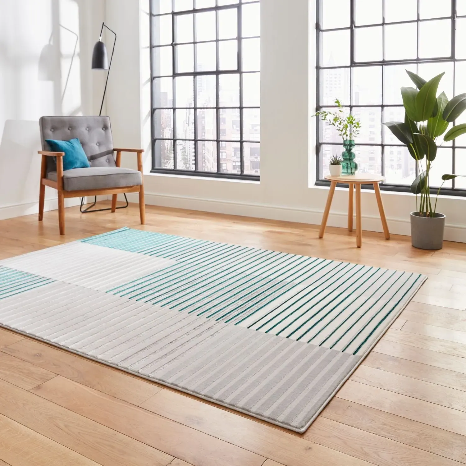 Modern Linear Rug - Grey, Polypropylene