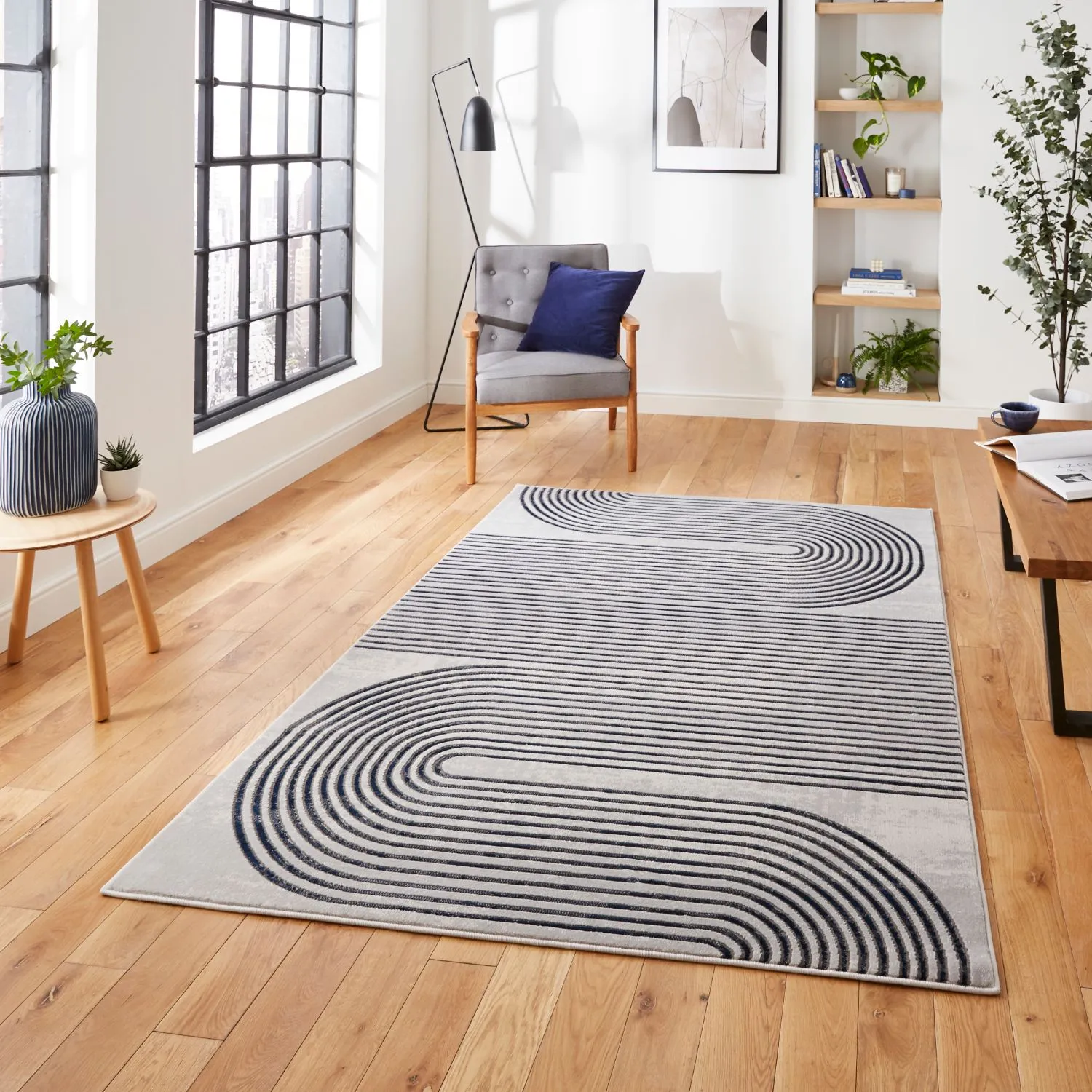 Modern Linear Rug - Navy, Polypropylene